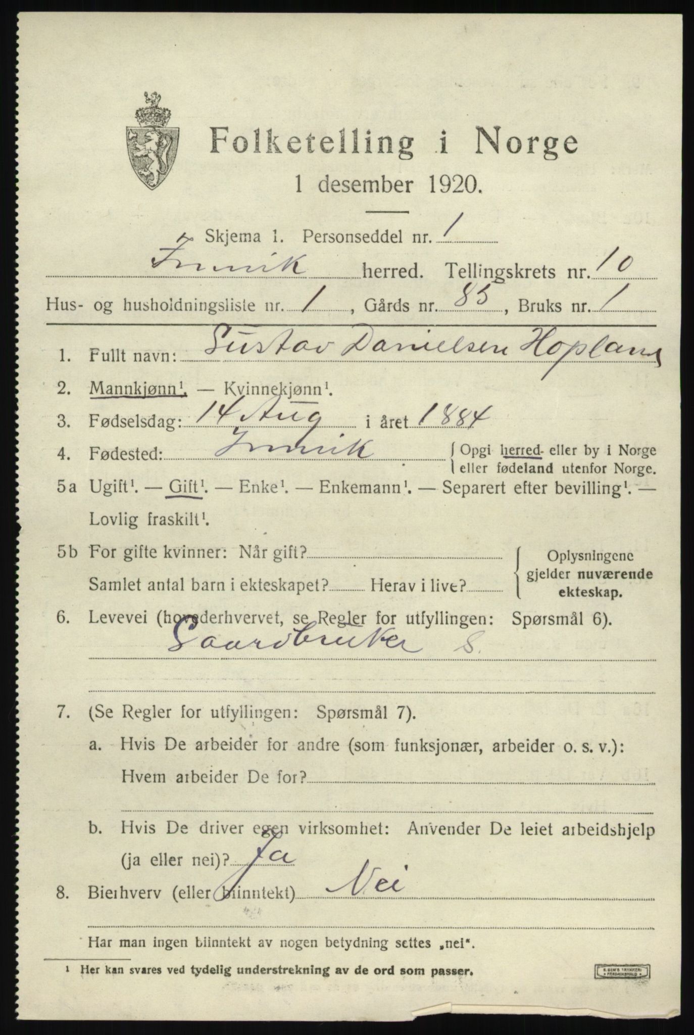 SAB, 1920 census for Innvik, 1920, p. 4103