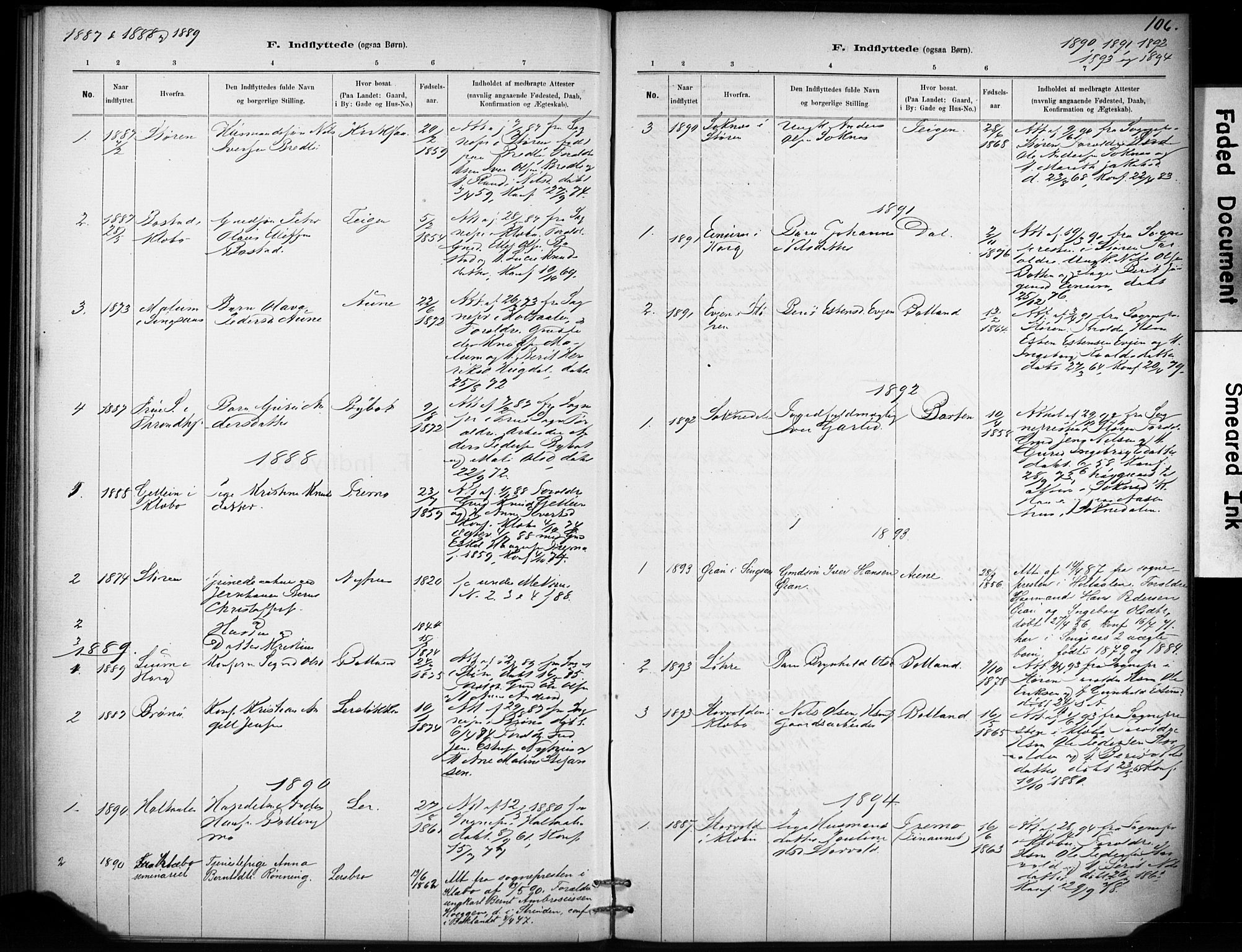 Ministerialprotokoller, klokkerbøker og fødselsregistre - Sør-Trøndelag, SAT/A-1456/693/L1119: Parish register (official) no. 693A01, 1887-1905, p. 106