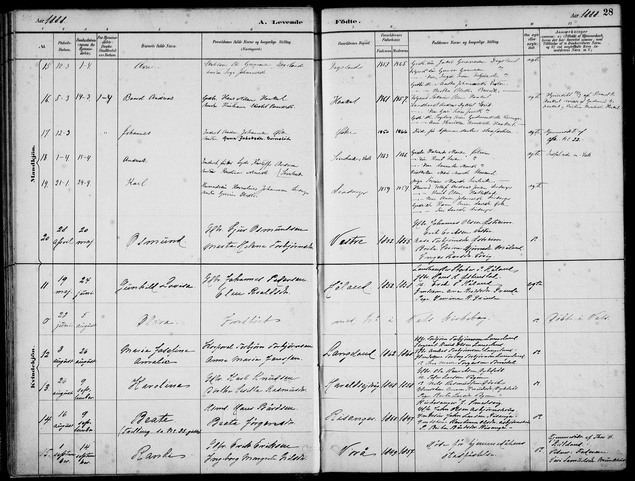 Skjold sokneprestkontor, SAST/A-101847/H/Ha/Haa/L0010: Parish register (official) no. A 10, 1882-1897, p. 28