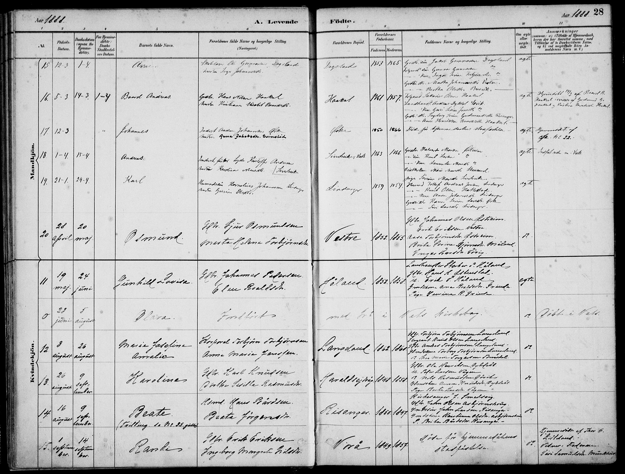 Skjold sokneprestkontor, AV/SAST-A-101847/H/Ha/Haa/L0010: Parish register (official) no. A 10, 1882-1897, p. 28