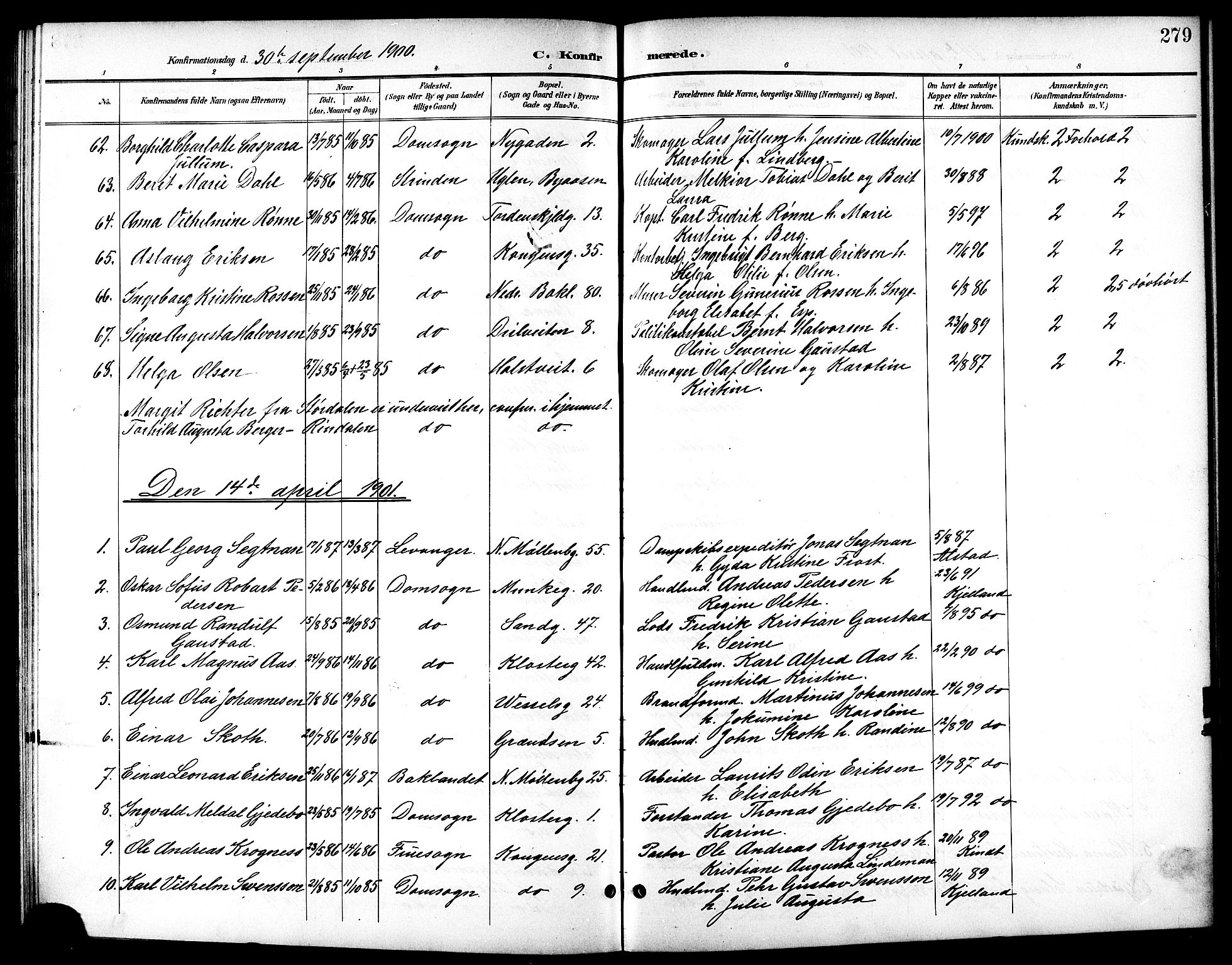 Ministerialprotokoller, klokkerbøker og fødselsregistre - Sør-Trøndelag, SAT/A-1456/601/L0094: Parish register (copy) no. 601C12, 1898-1911, p. 279