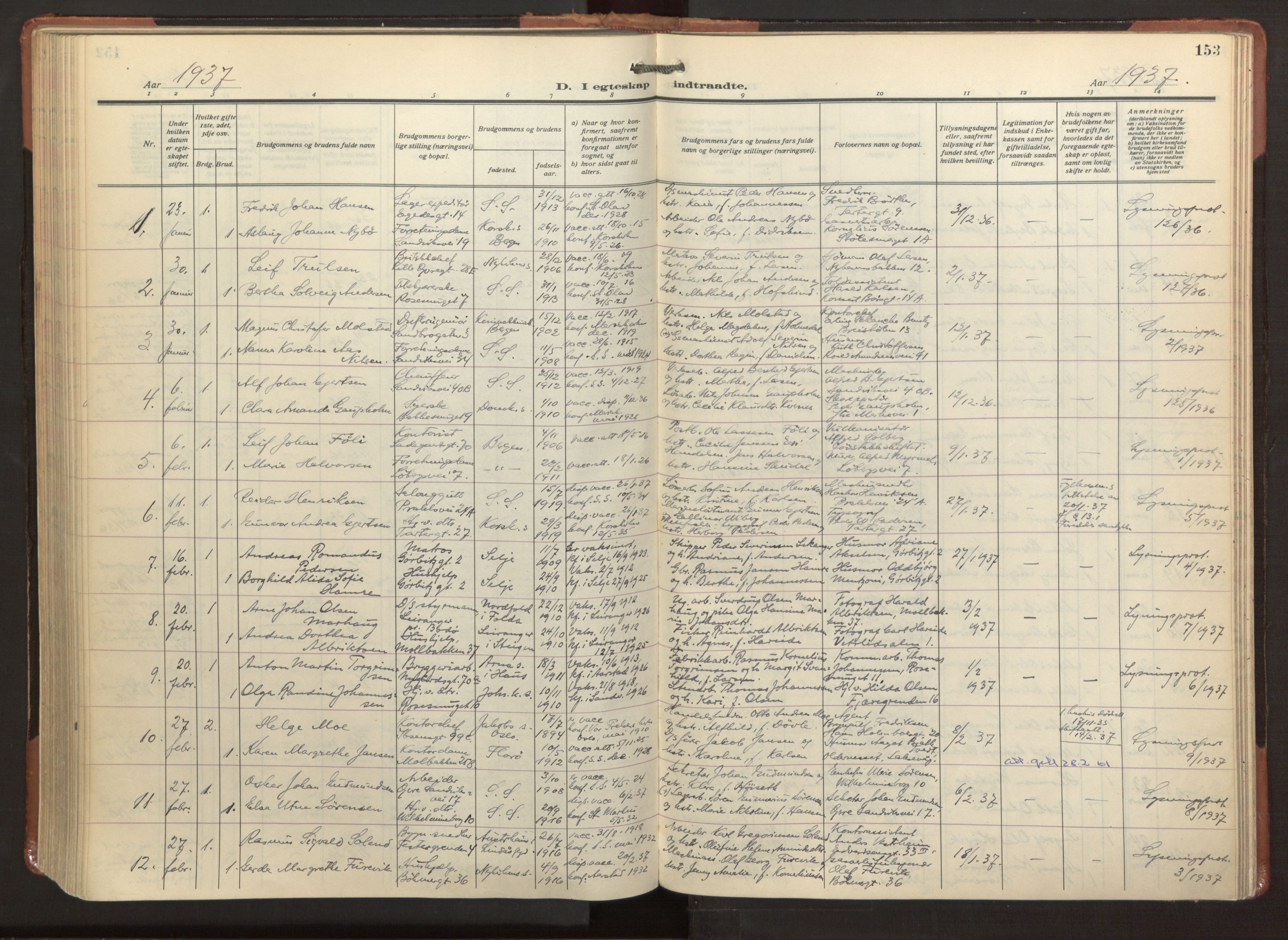 Sandviken Sokneprestembete, AV/SAB-A-77601/H/Ha/L0016: Parish register (official) no. D 3, 1923-1940, p. 153