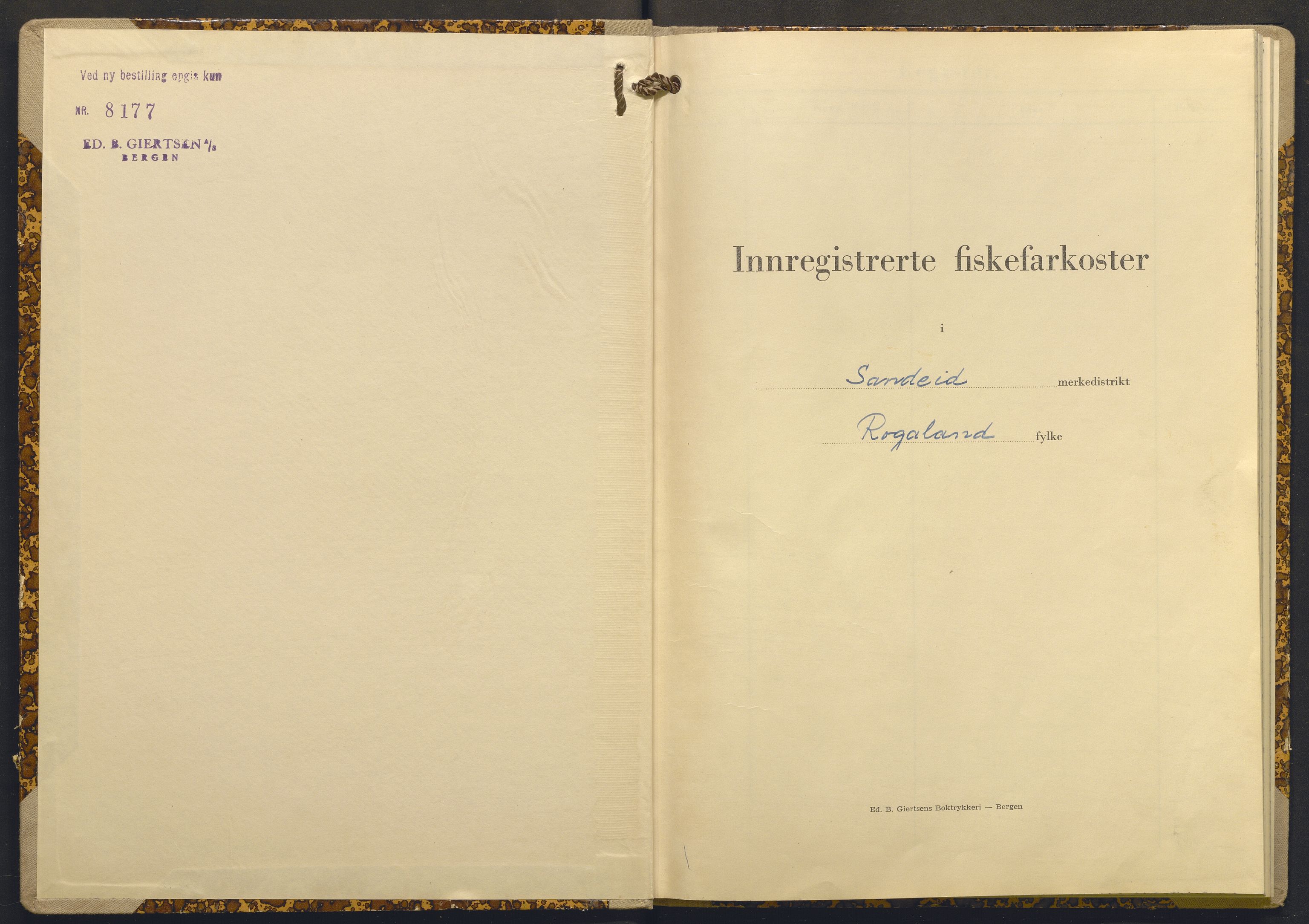 Fiskeridirektoratet - 1 Adm. ledelse - 13 Båtkontoret, AV/SAB-A-2003/I/Ia/Iai/L0085: 135.0932/2 Merkeprotokoll - Sandeid, 1955-1962