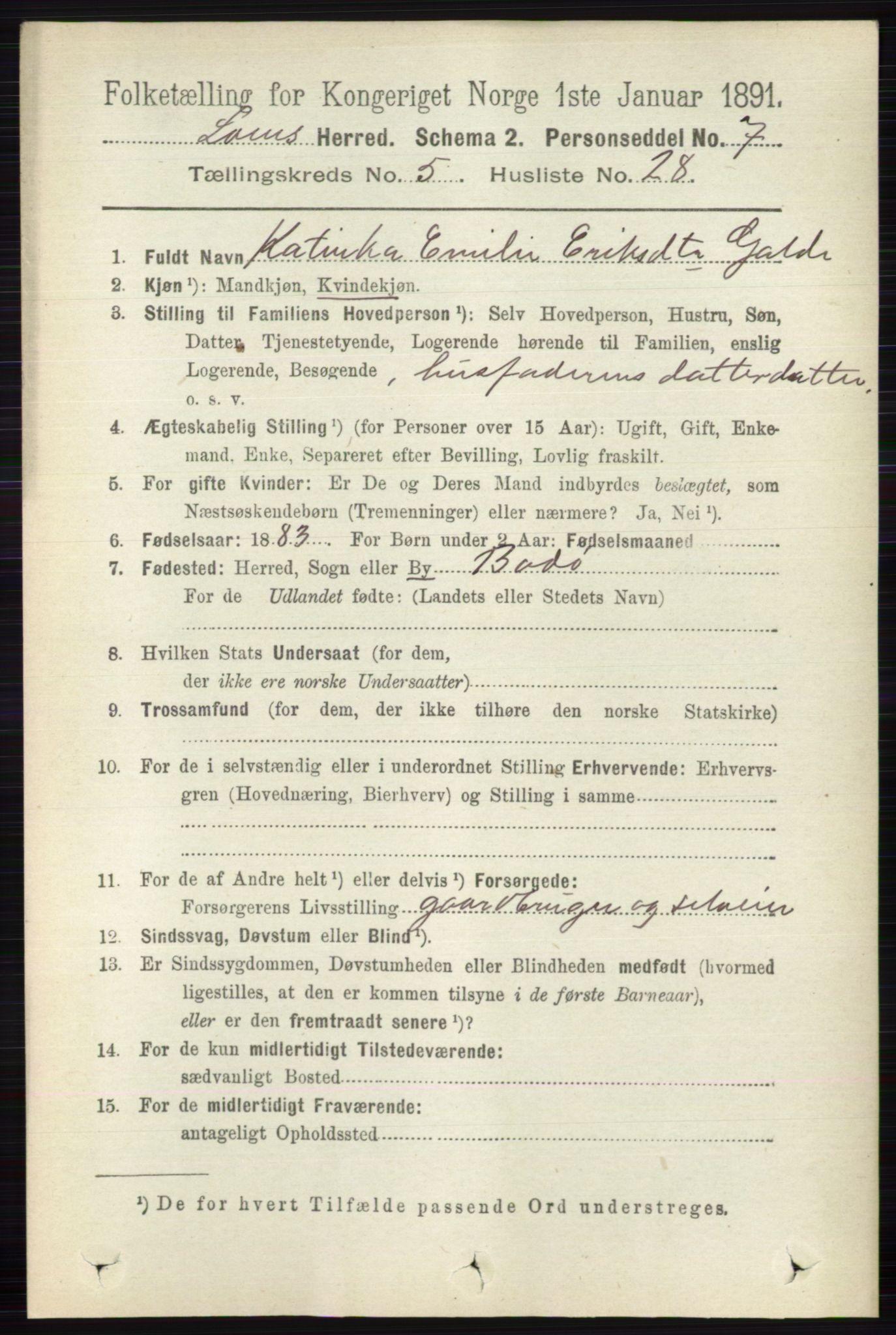 RA, 1891 census for 0514 Lom, 1891, p. 2023