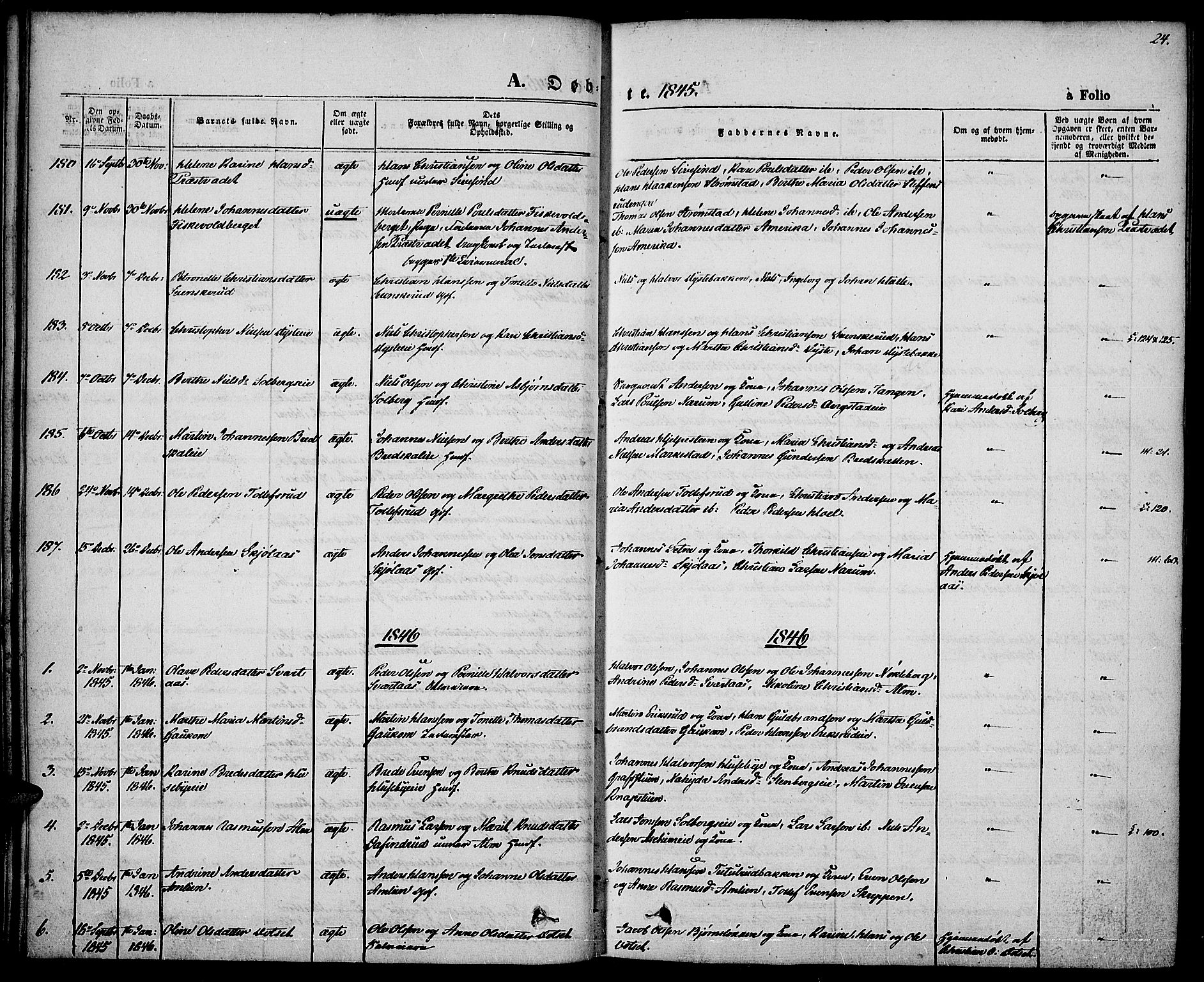Vestre Toten prestekontor, SAH/PREST-108/H/Ha/Haa/L0004: Parish register (official) no. 4, 1844-1849, p. 24