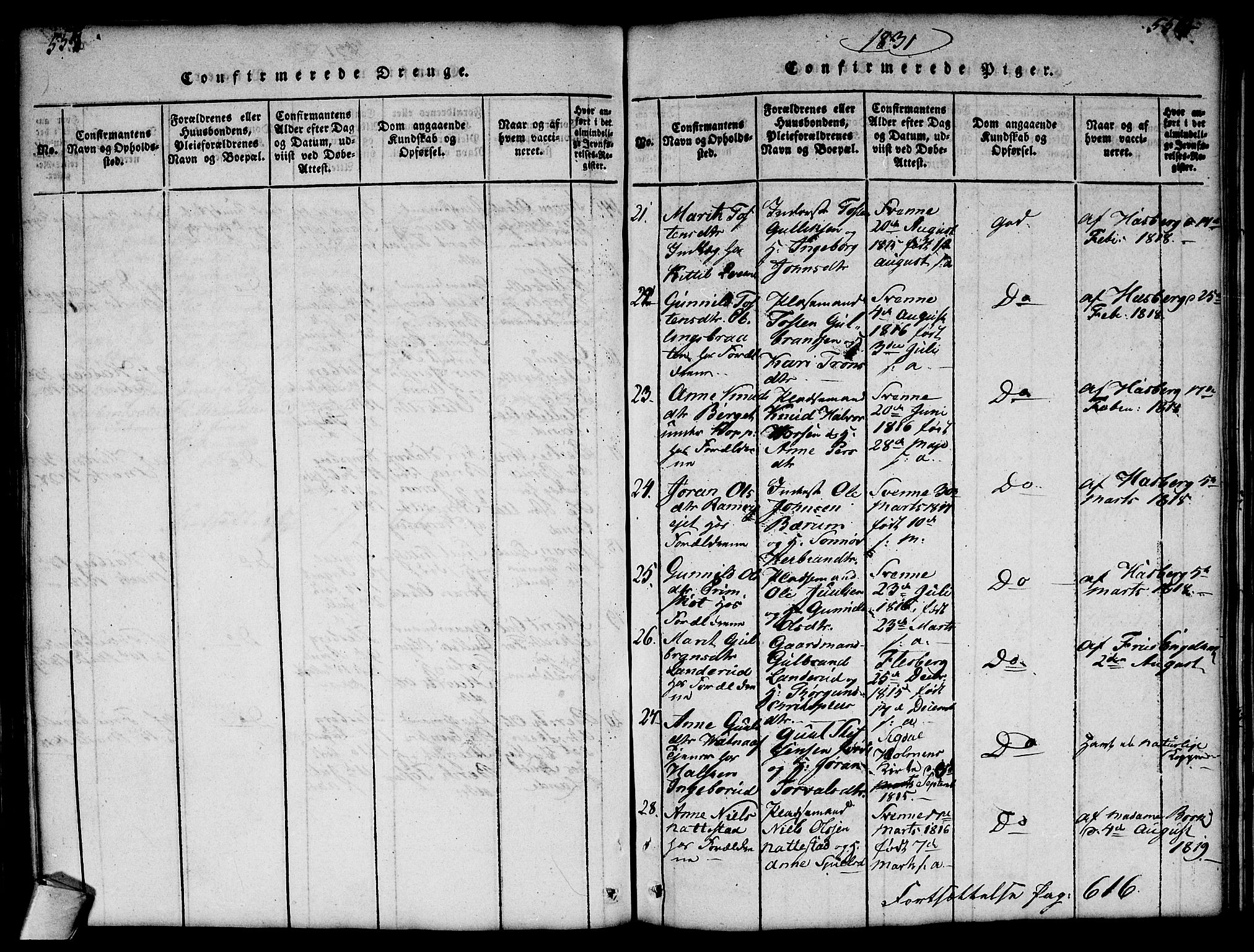 Flesberg kirkebøker, AV/SAKO-A-18/G/Ga/L0001: Parish register (copy) no. I 1, 1816-1834, p. 555-556