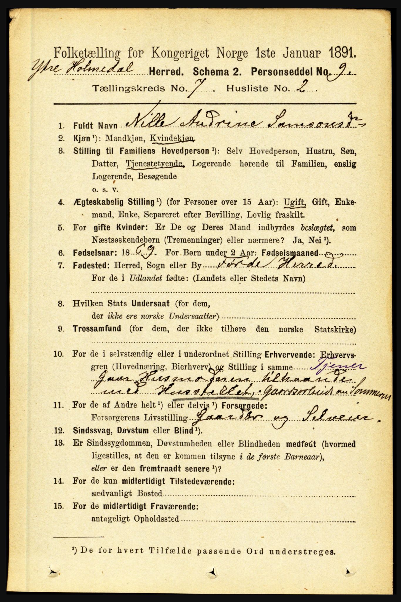 RA, 1891 census for 1429 Ytre Holmedal, 1891, p. 1604