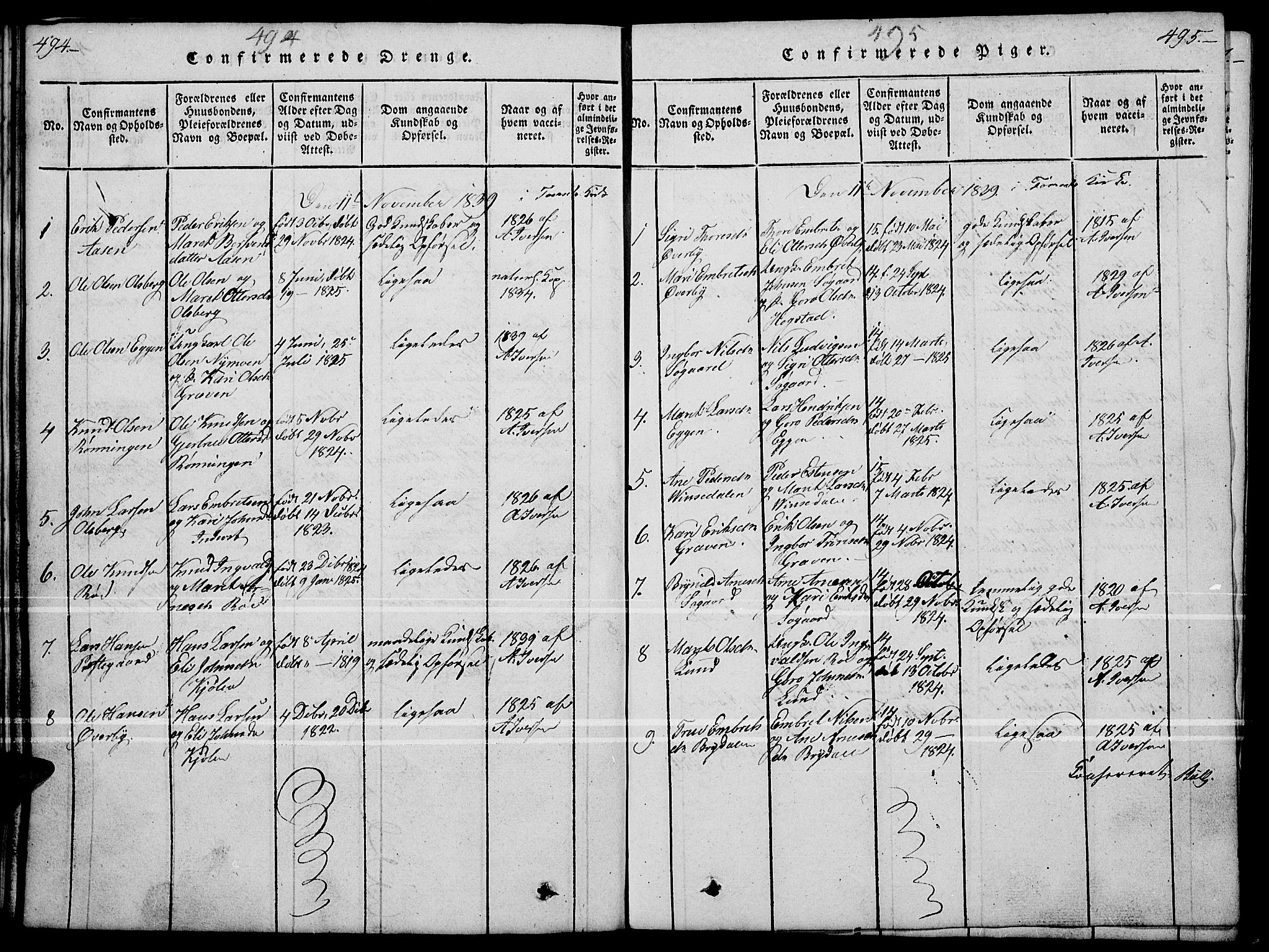 Tynset prestekontor, SAH/PREST-058/H/Ha/Hab/L0004: Parish register (copy) no. 4, 1814-1879, p. 494-495