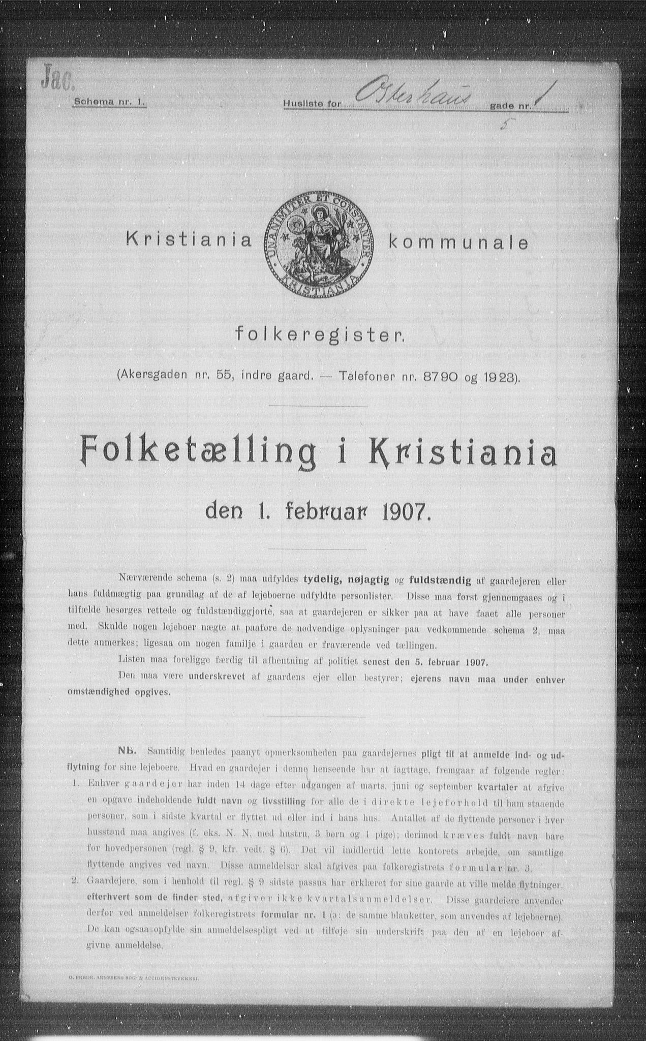 OBA, Municipal Census 1907 for Kristiania, 1907, p. 39607