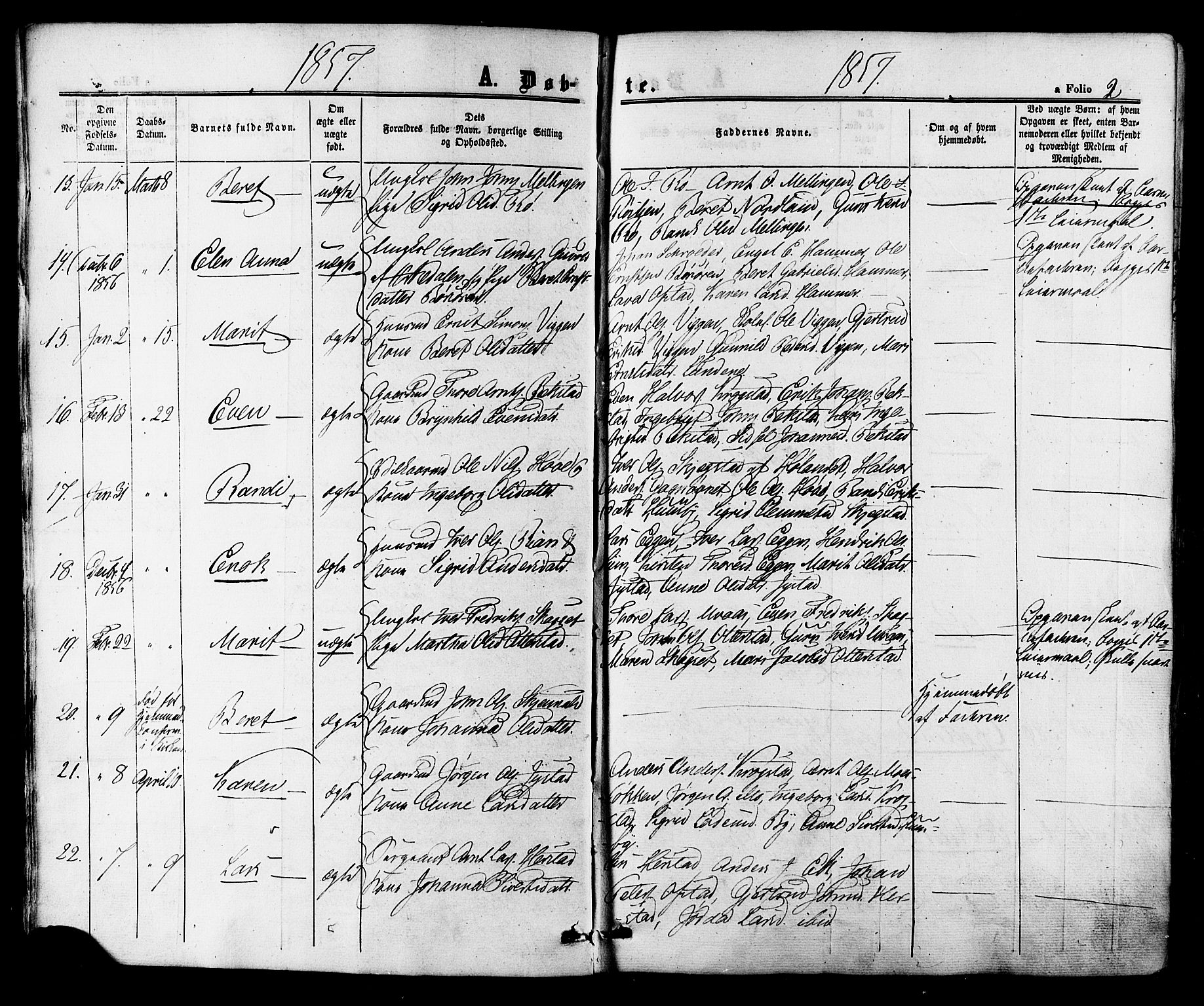 Ministerialprotokoller, klokkerbøker og fødselsregistre - Sør-Trøndelag, SAT/A-1456/665/L0772: Parish register (official) no. 665A07, 1856-1878, p. 2