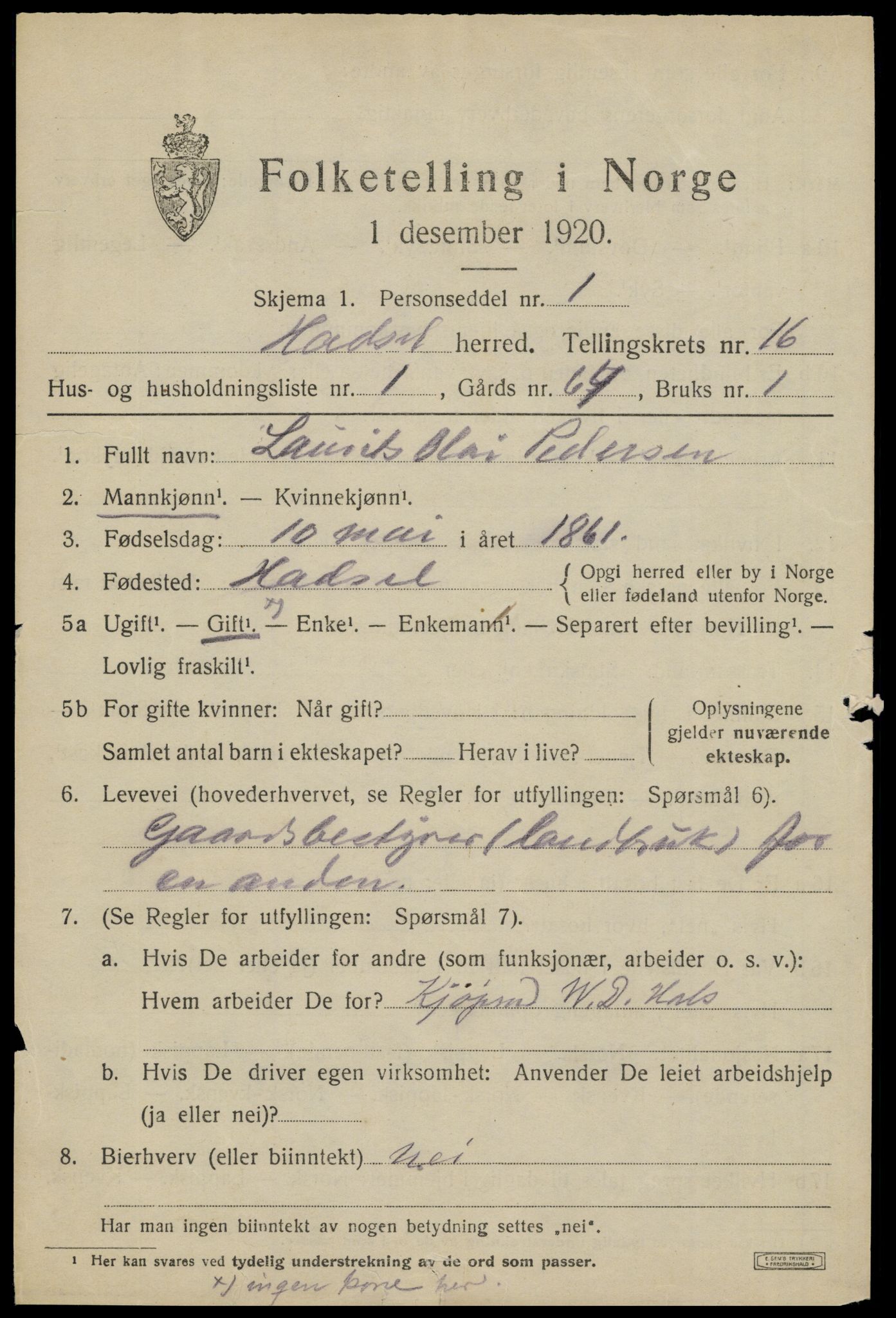 SAT, 1920 census for Hadsel, 1920, p. 13894