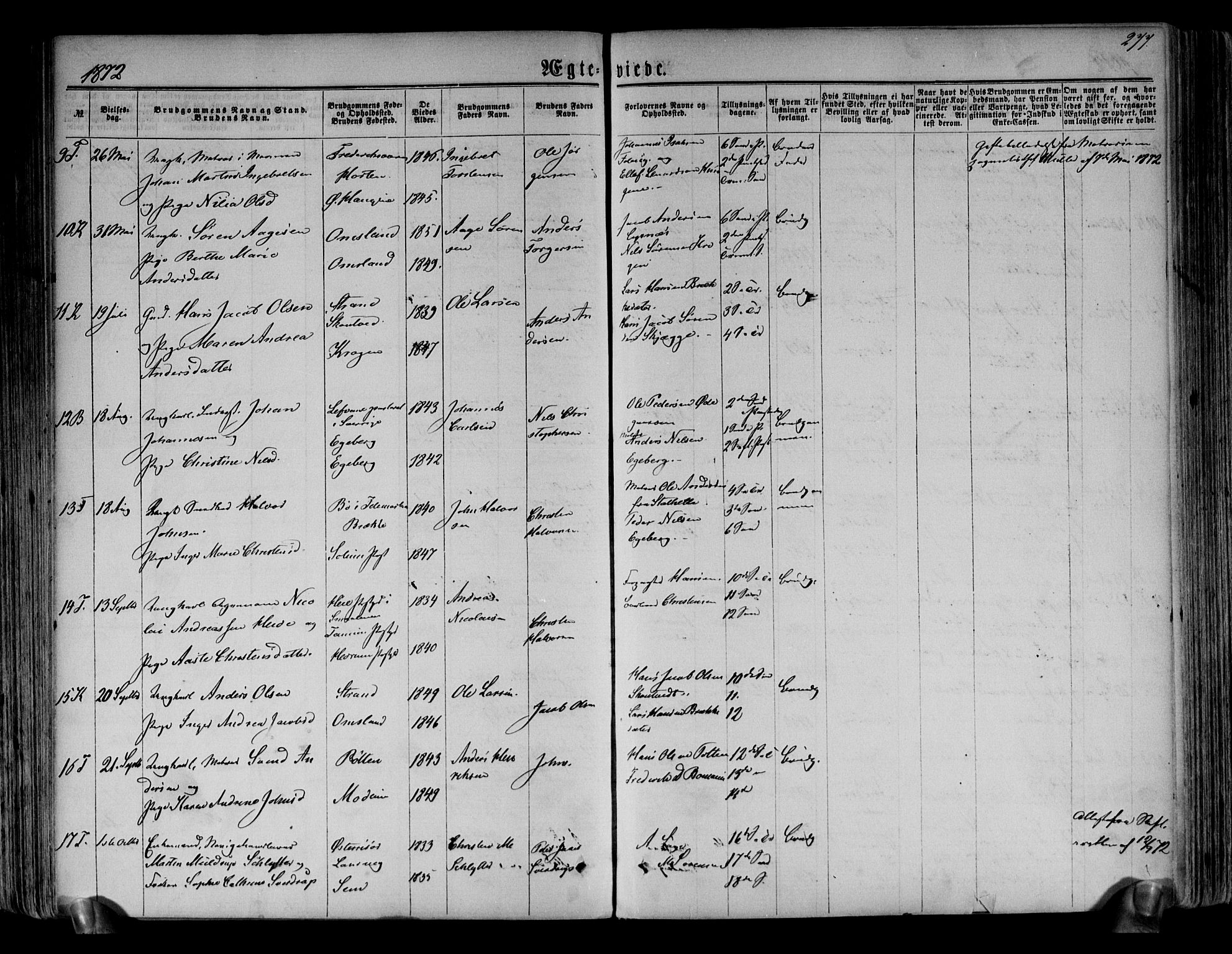 Brunlanes kirkebøker, AV/SAKO-A-342/F/Fa/L0005: Parish register (official) no. I 5, 1862-1877, p. 277