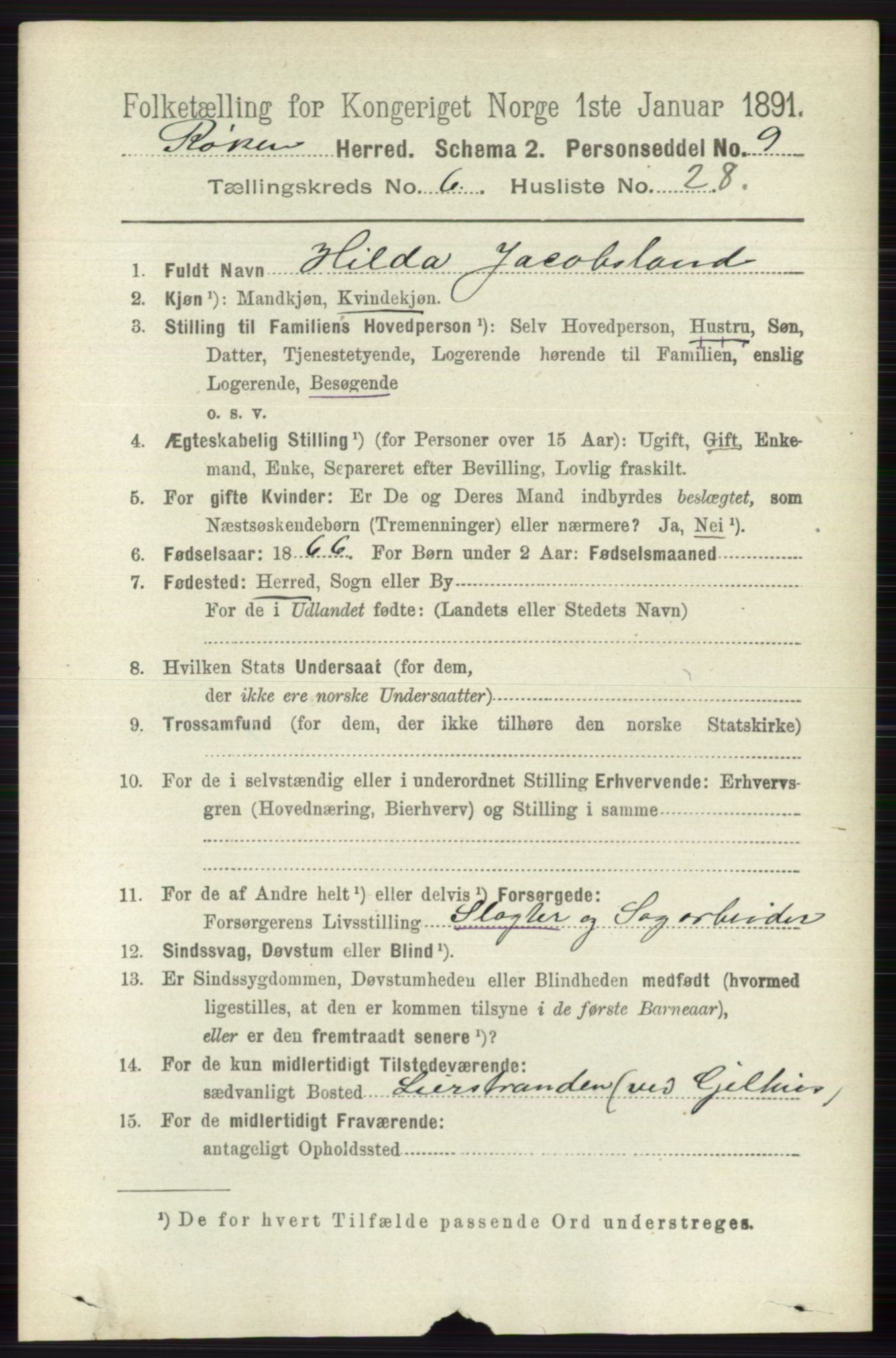RA, 1891 census for 0627 Røyken, 1891, p. 3785