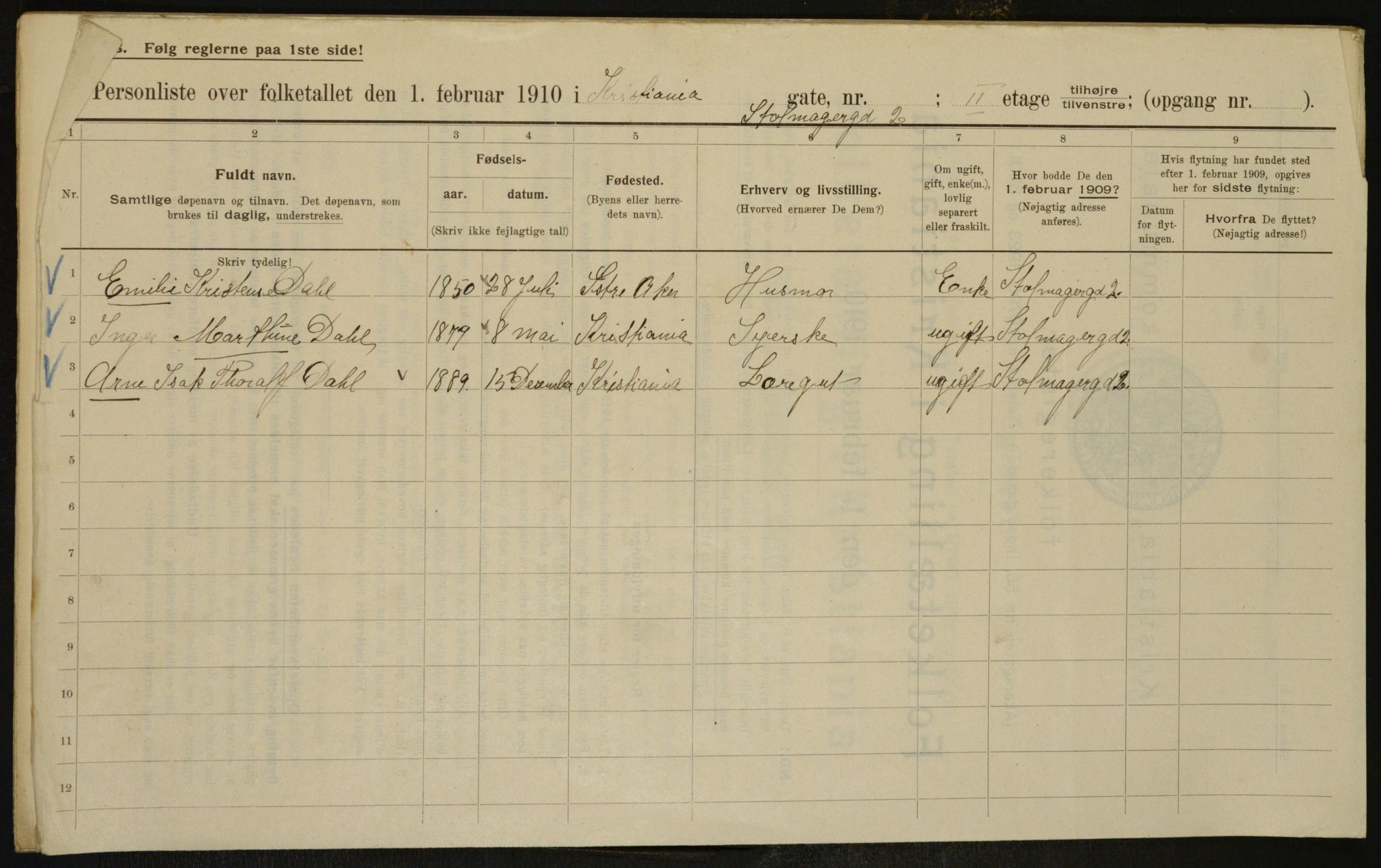 OBA, Municipal Census 1910 for Kristiania, 1910, p. 97477