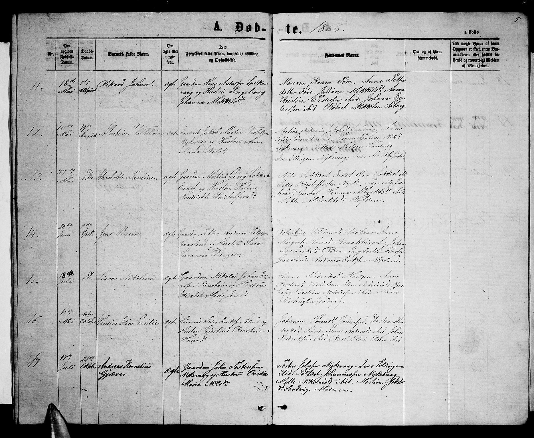 Ministerialprotokoller, klokkerbøker og fødselsregistre - Nordland, SAT/A-1459/892/L1324: Parish register (copy) no. 892C01, 1865-1879, p. 5