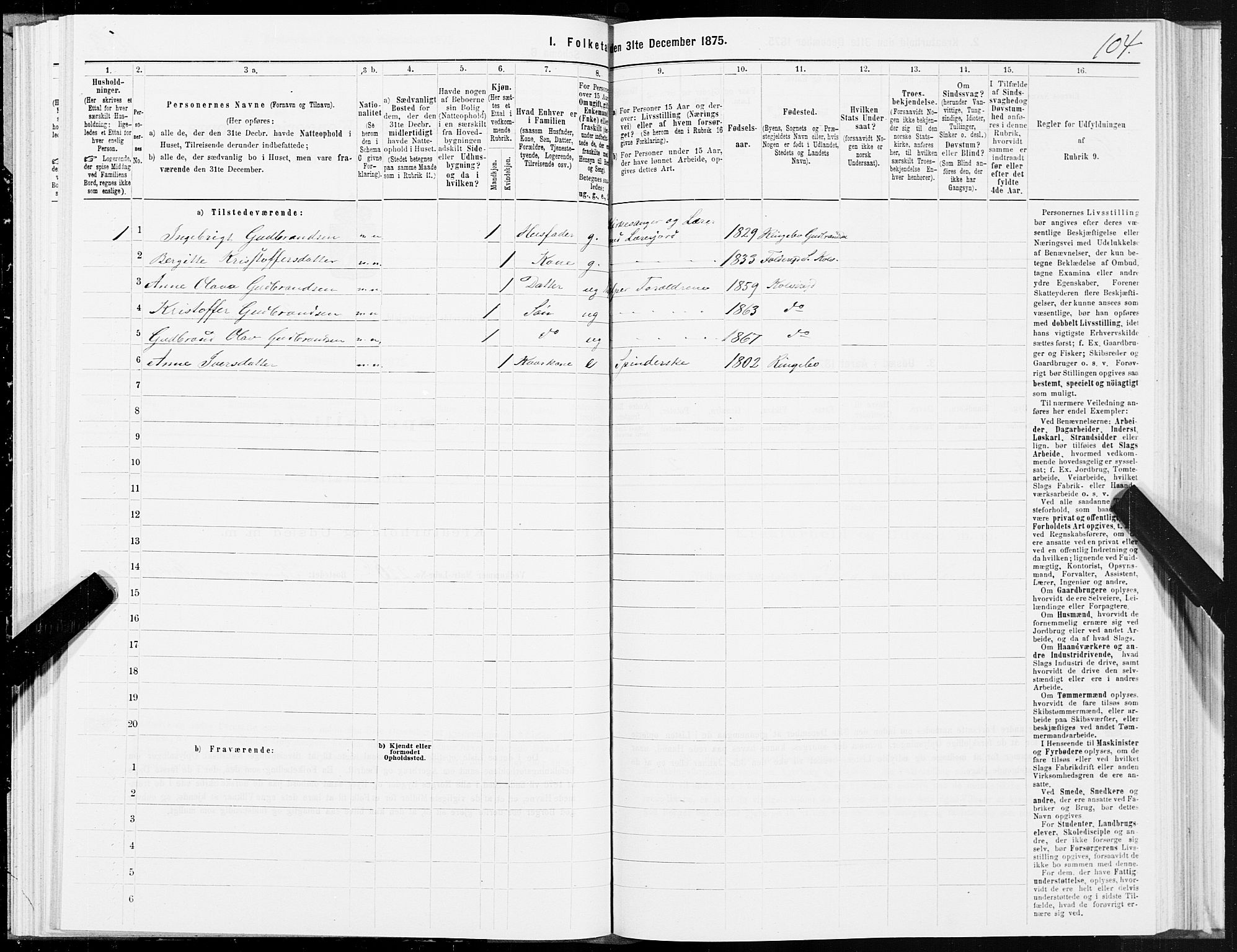 SAT, 1875 census for 1752P Kolvereid, 1875, p. 2104