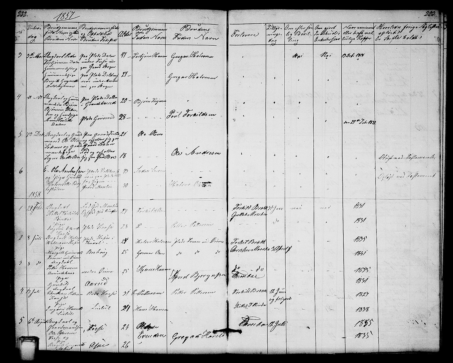Hjartdal kirkebøker, SAKO/A-270/G/Gb/L0002: Parish register (copy) no. II 2, 1854-1884, p. 222-223