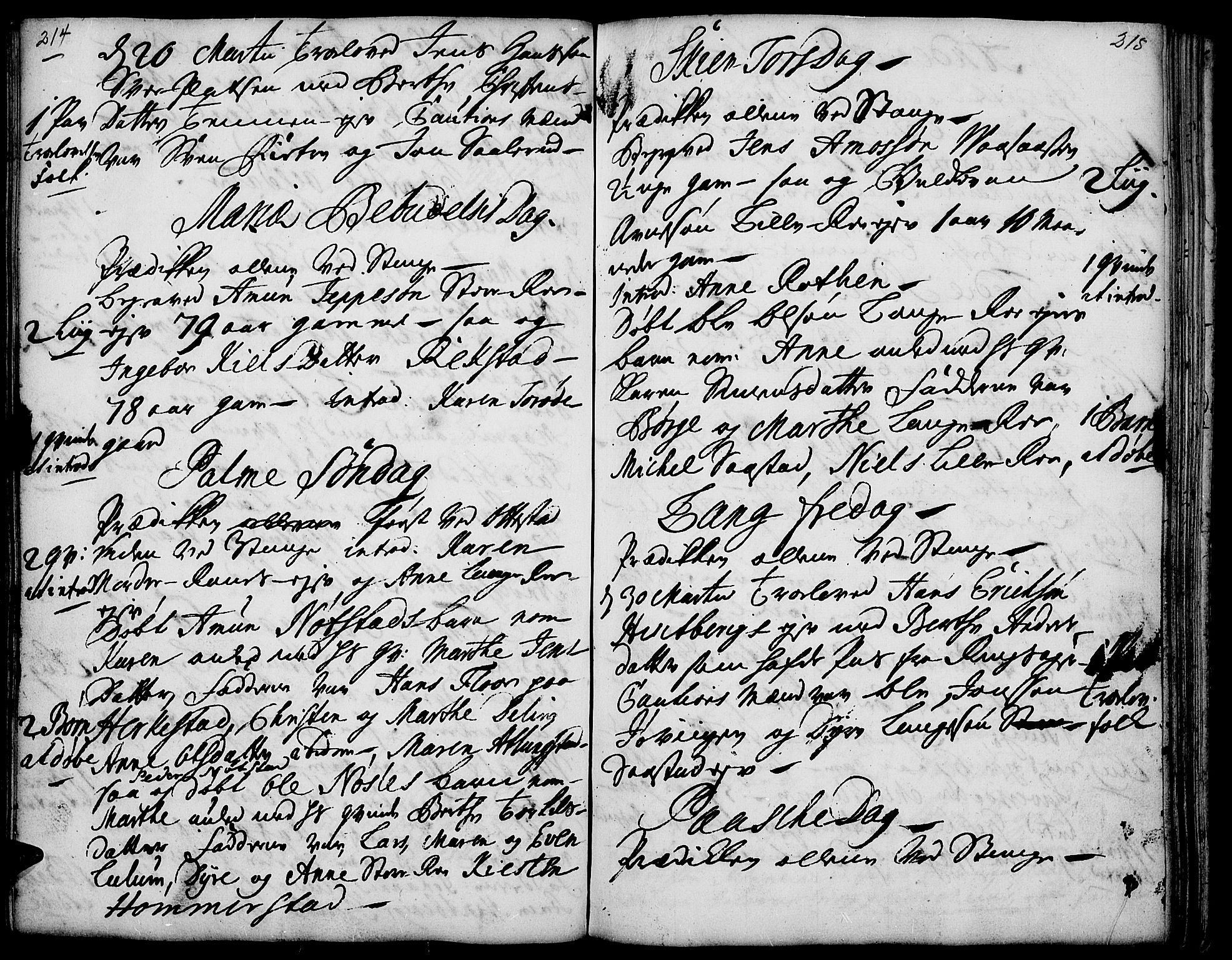 Stange prestekontor, AV/SAH-PREST-002/K/L0001: Parish register (official) no. 1, 1714-1722, p. 214-215