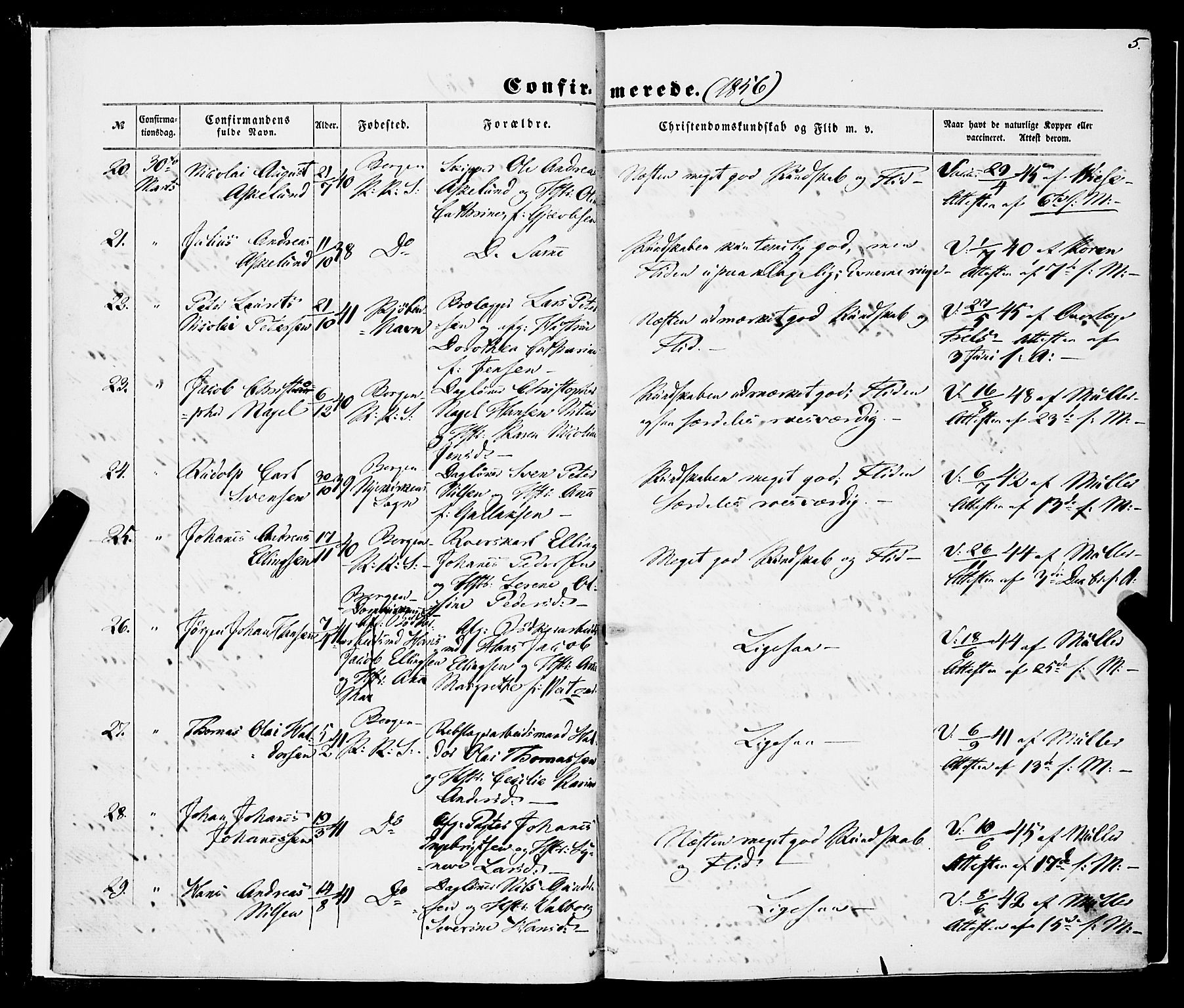 Korskirken sokneprestembete, SAB/A-76101/H/Haa/L0069: Curate's parish register no. A 4, 1856-1869, p. 5