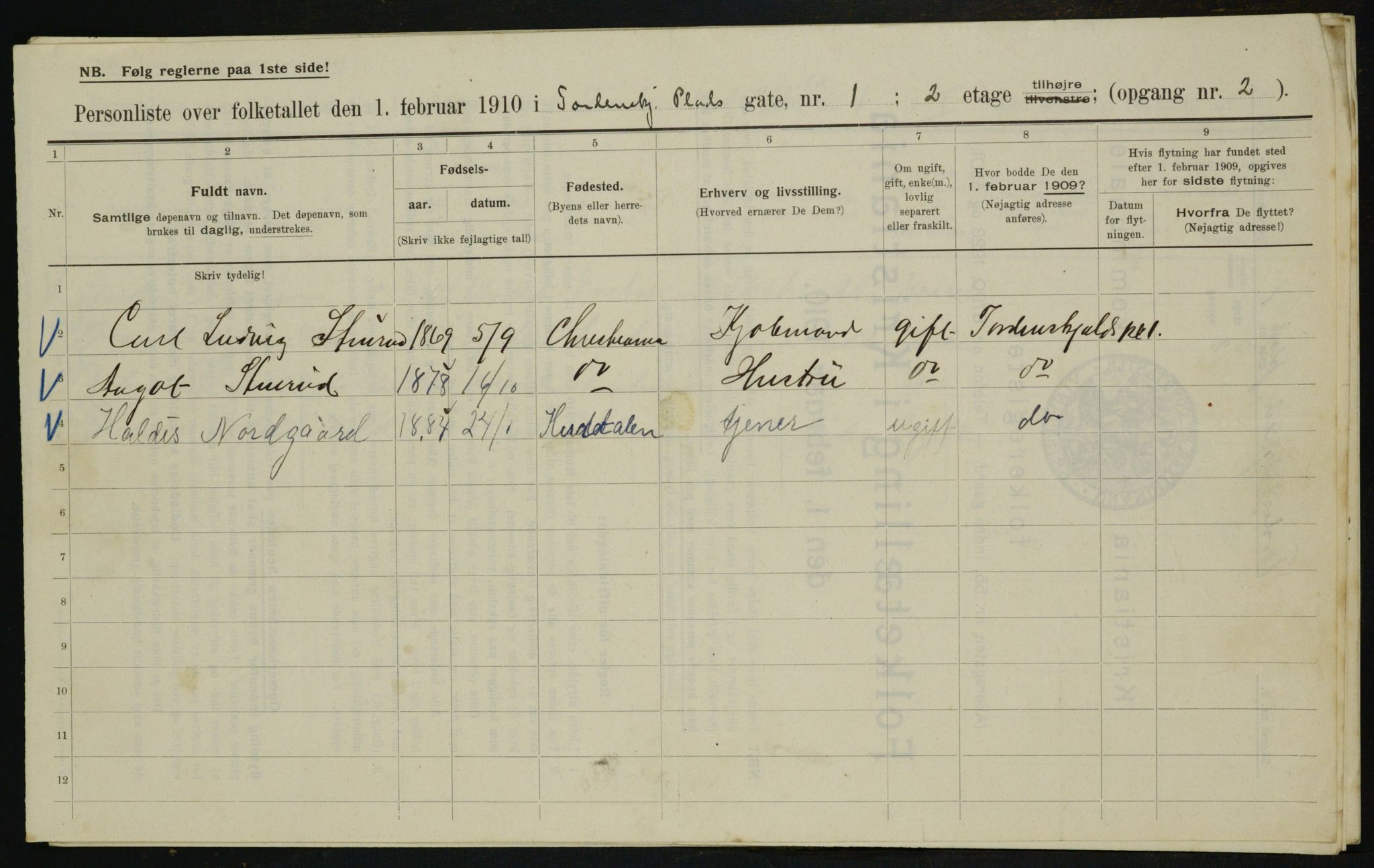 OBA, Municipal Census 1910 for Kristiania, 1910, p. 108032