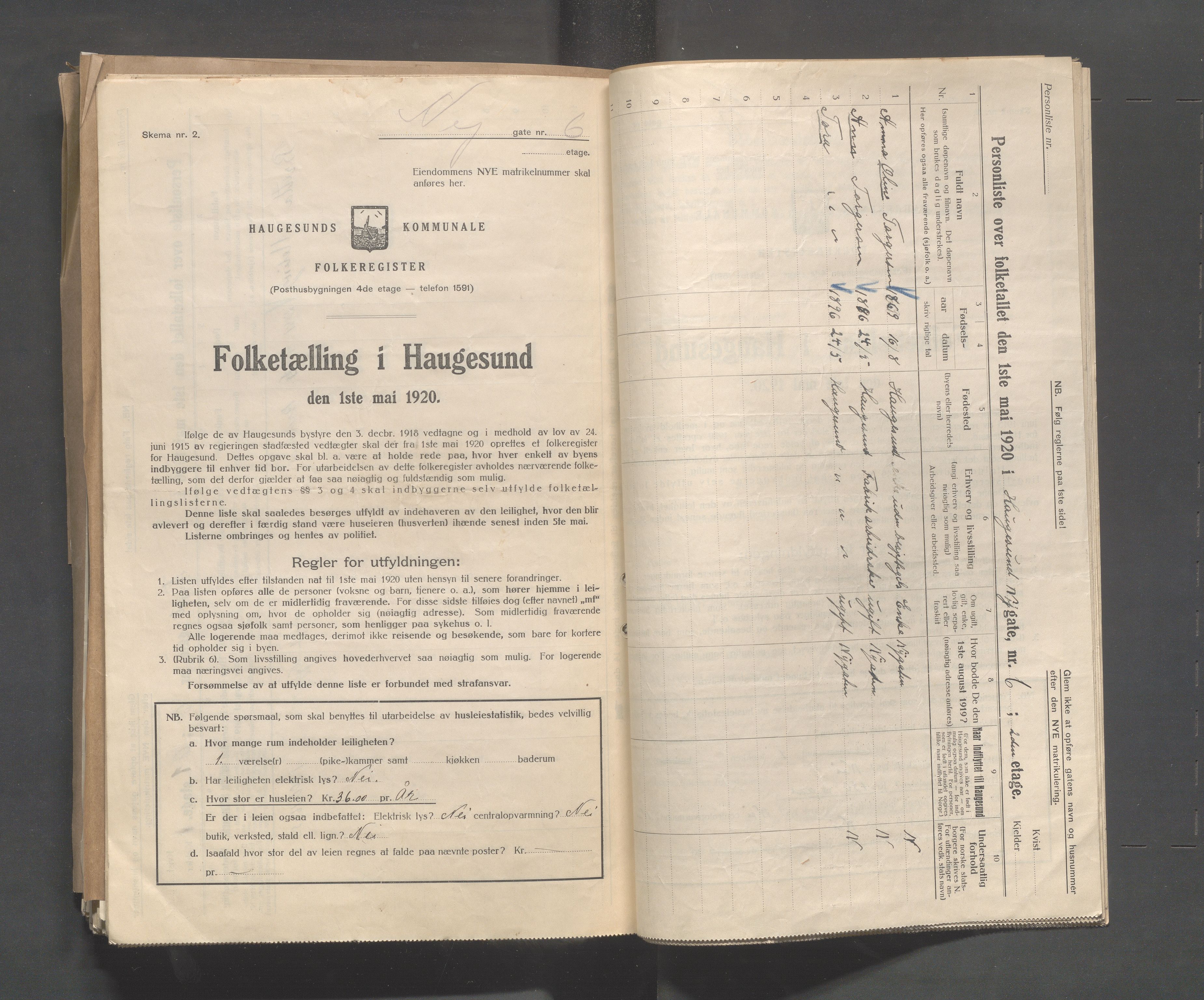 IKAR, Local census 1.5.1920 for Haugesund, 1920, p. 3020