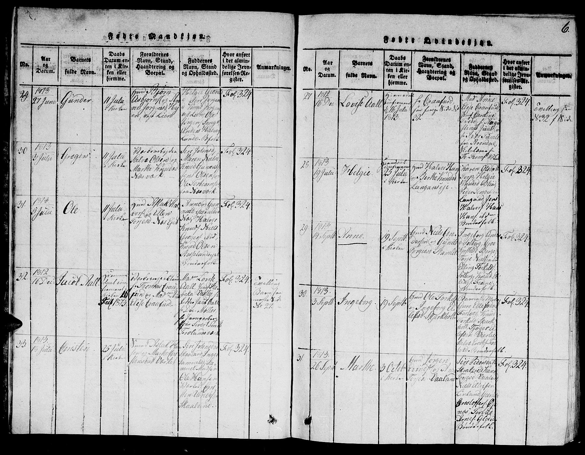 Holt sokneprestkontor, AV/SAK-1111-0021/F/Fb/L0006: Parish register (copy) no. B 6, 1813-1823, p. 6