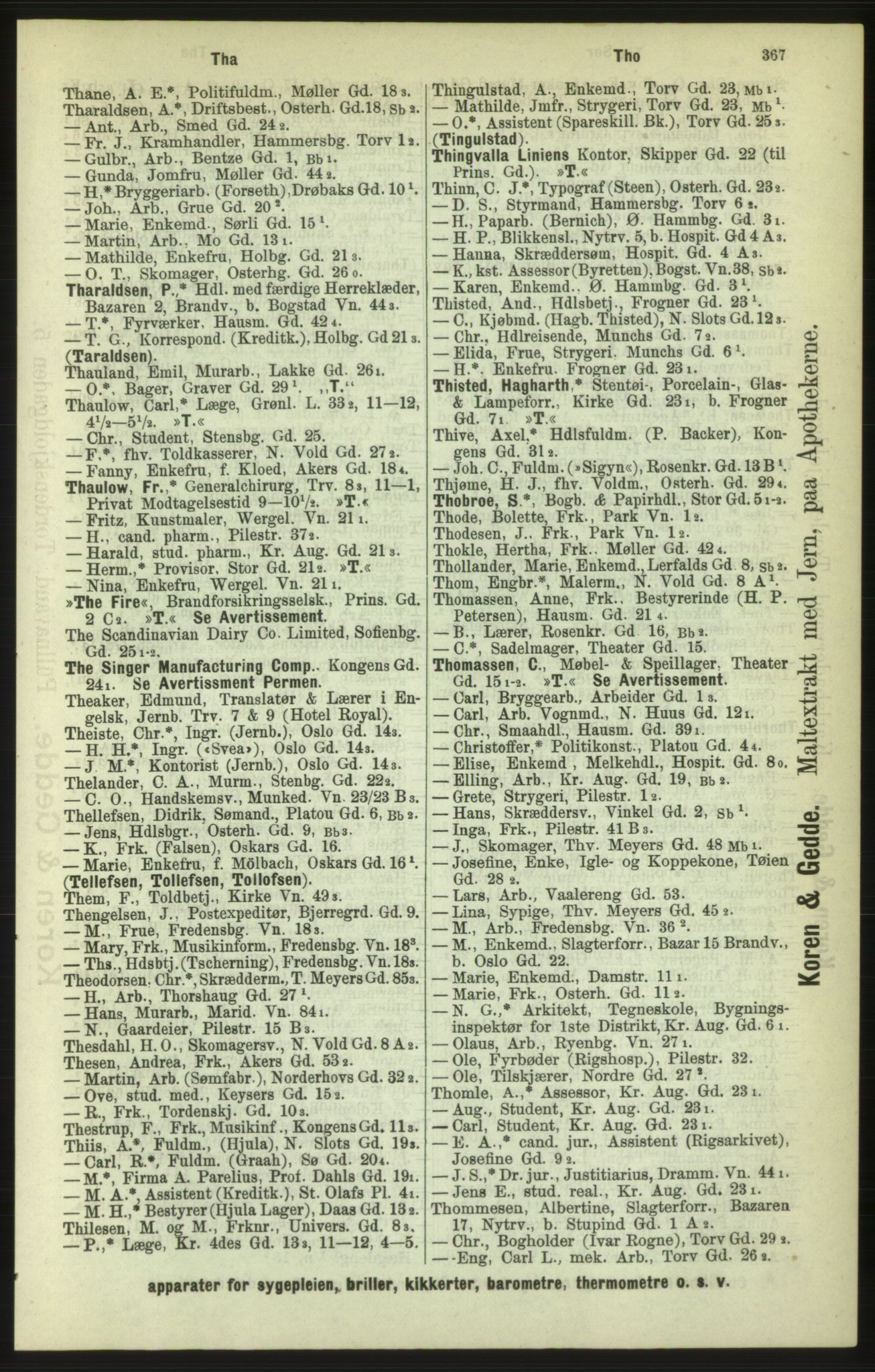 Kristiania/Oslo adressebok, PUBL/-, 1886, p. 367