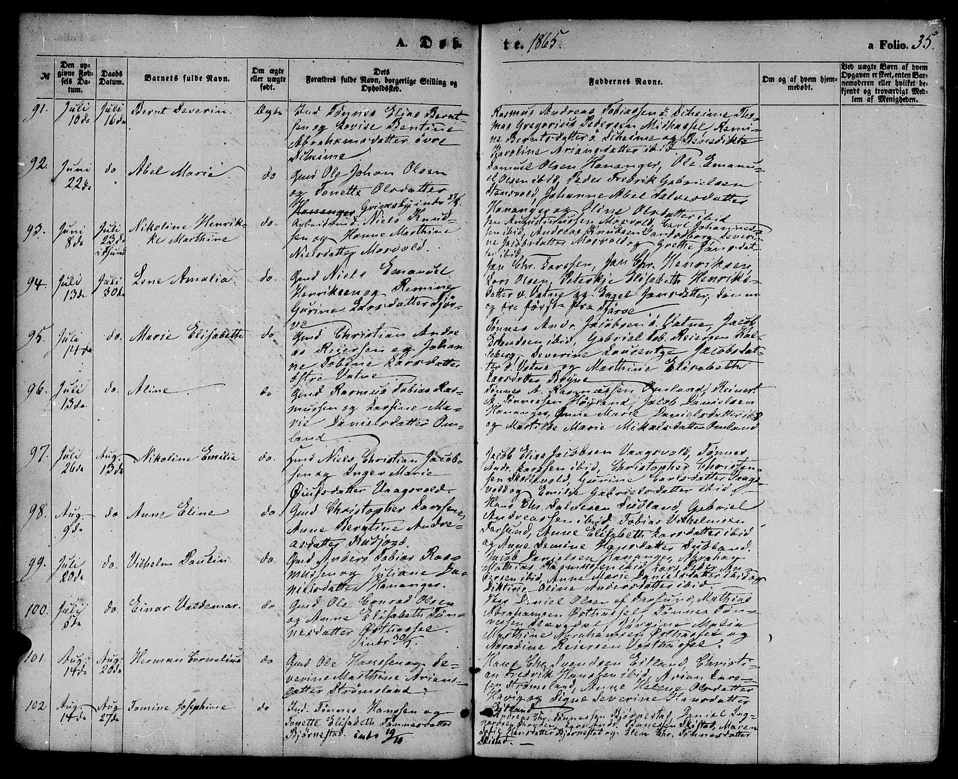 Lista sokneprestkontor, AV/SAK-1111-0027/F/Fb/L0003: Parish register (copy) no. B 3, 1862-1877, p. 35