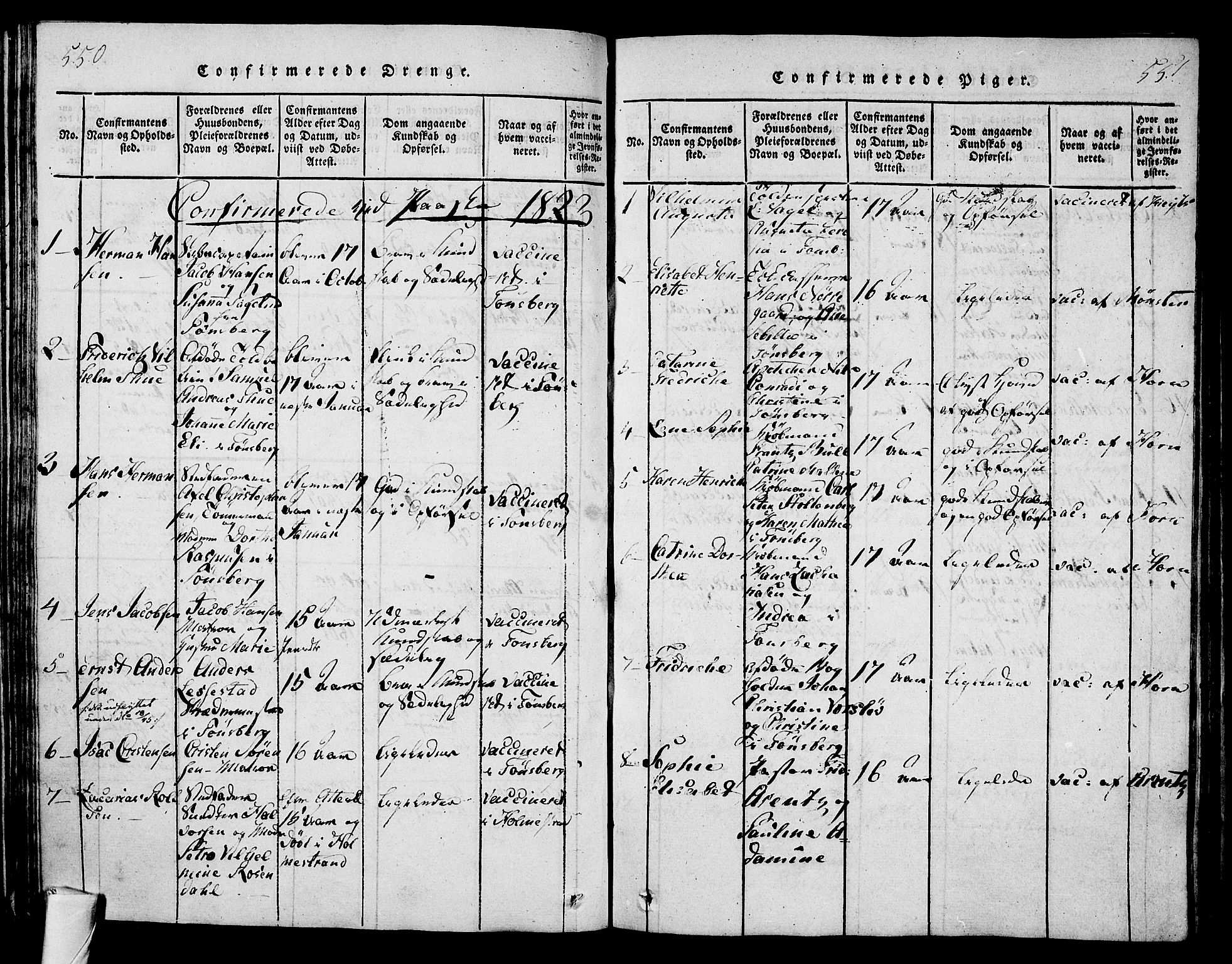 Tønsberg kirkebøker, SAKO/A-330/F/Fa/L0004: Parish register (official) no. I 4, 1813-1826, p. 550-551