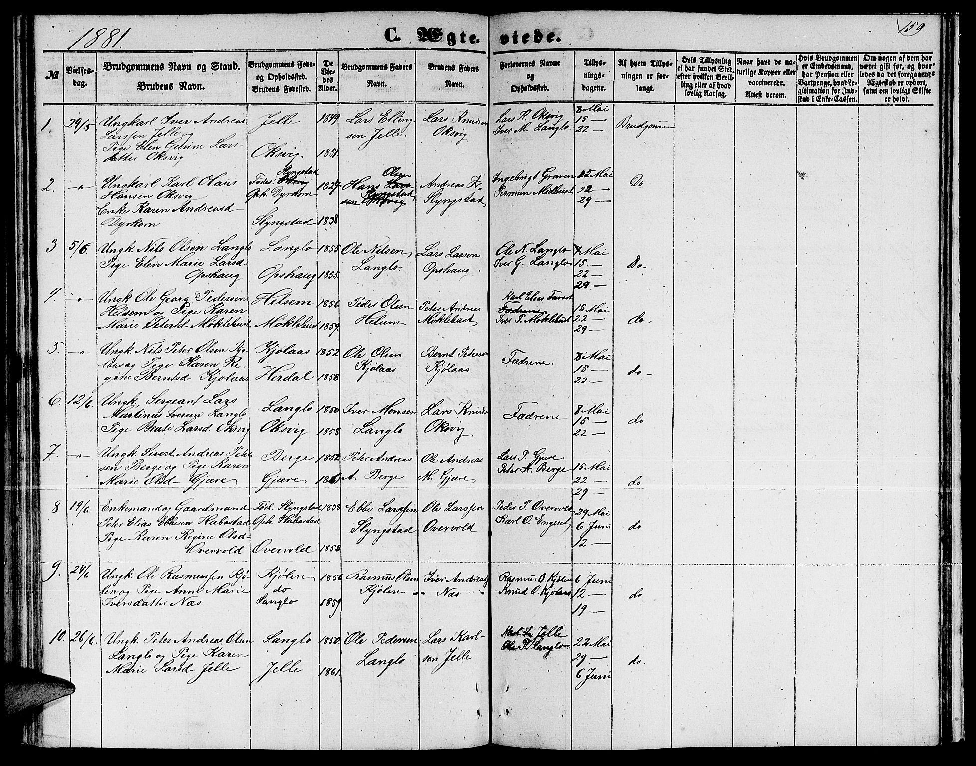 Ministerialprotokoller, klokkerbøker og fødselsregistre - Møre og Romsdal, AV/SAT-A-1454/520/L0291: Parish register (copy) no. 520C03, 1854-1881, p. 159