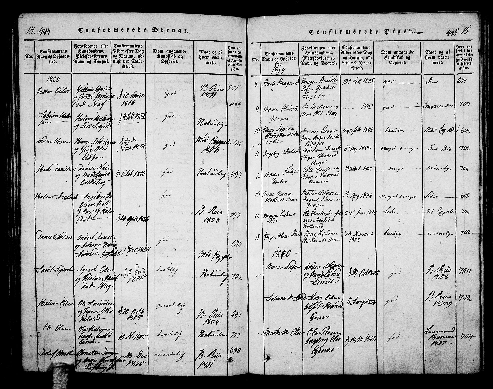 Hof kirkebøker, AV/SAKO-A-64/F/Fa/L0004: Parish register (official) no. I 4, 1814-1843, p. 494-495