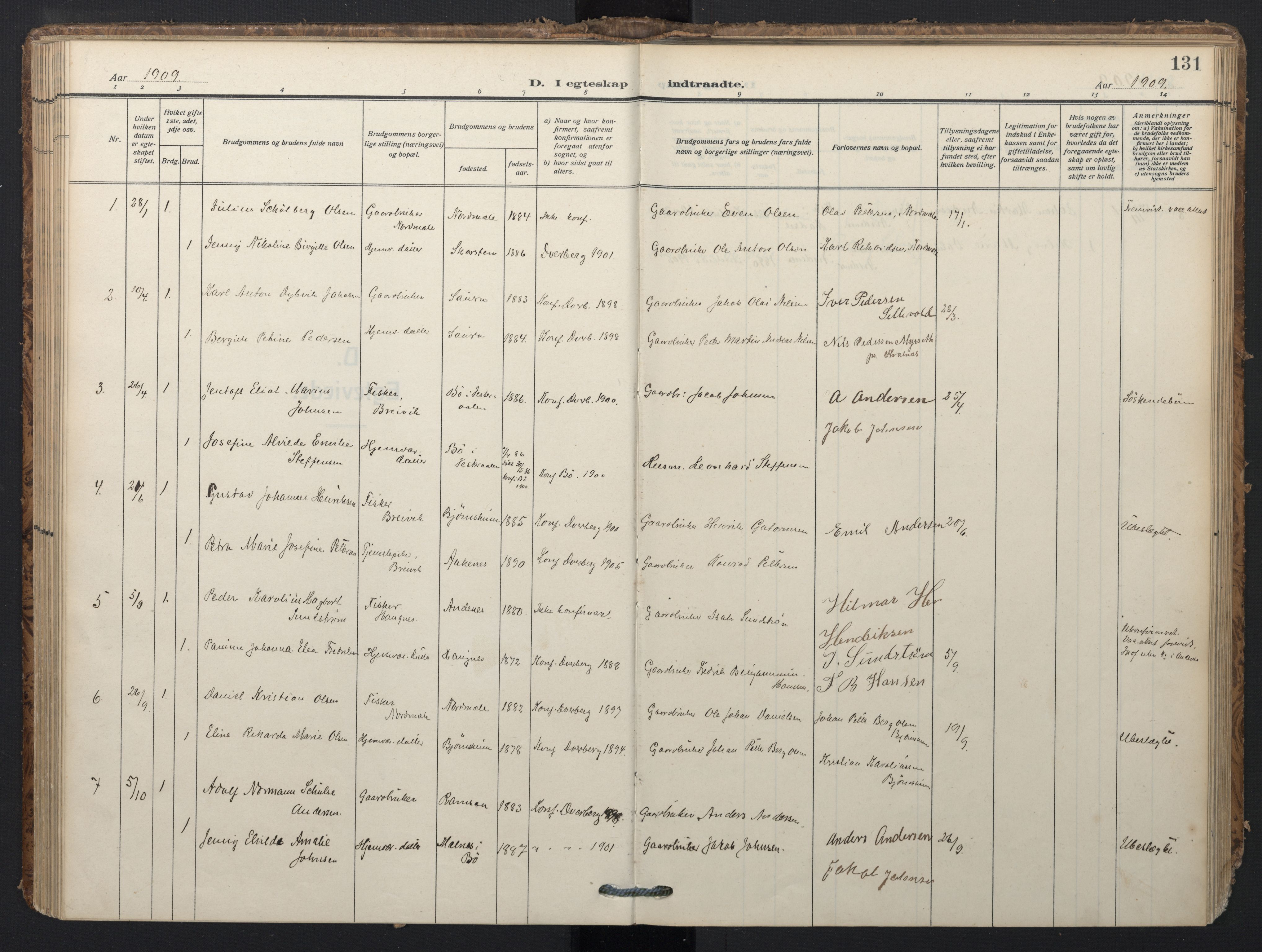 Ministerialprotokoller, klokkerbøker og fødselsregistre - Nordland, SAT/A-1459/897/L1401: Parish register (official) no. 897A08, 1909-1921, p. 131