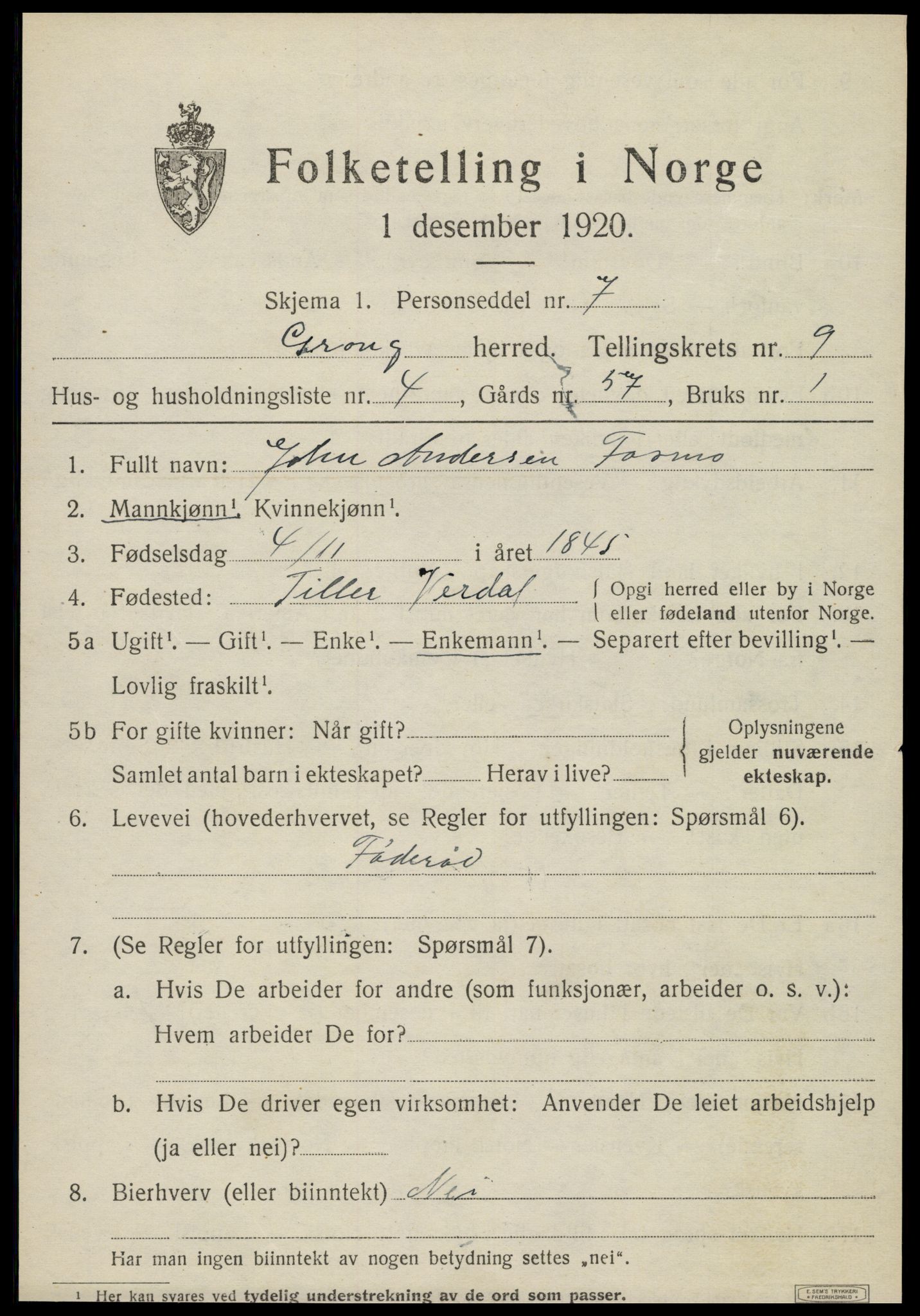 SAT, 1920 census for Grong, 1920, p. 5177