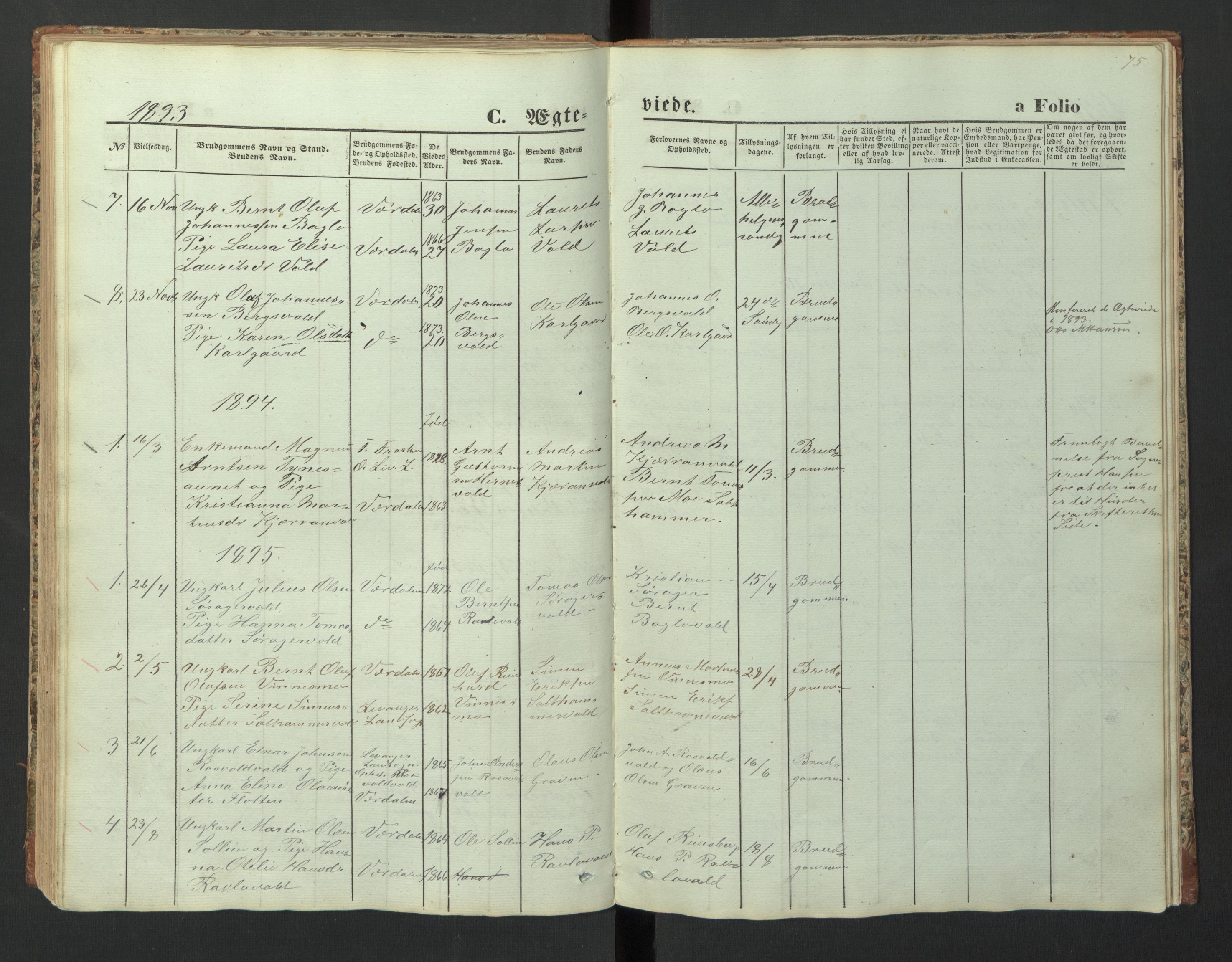 Ministerialprotokoller, klokkerbøker og fødselsregistre - Nord-Trøndelag, SAT/A-1458/726/L0271: Parish register (copy) no. 726C02, 1869-1897, p. 75