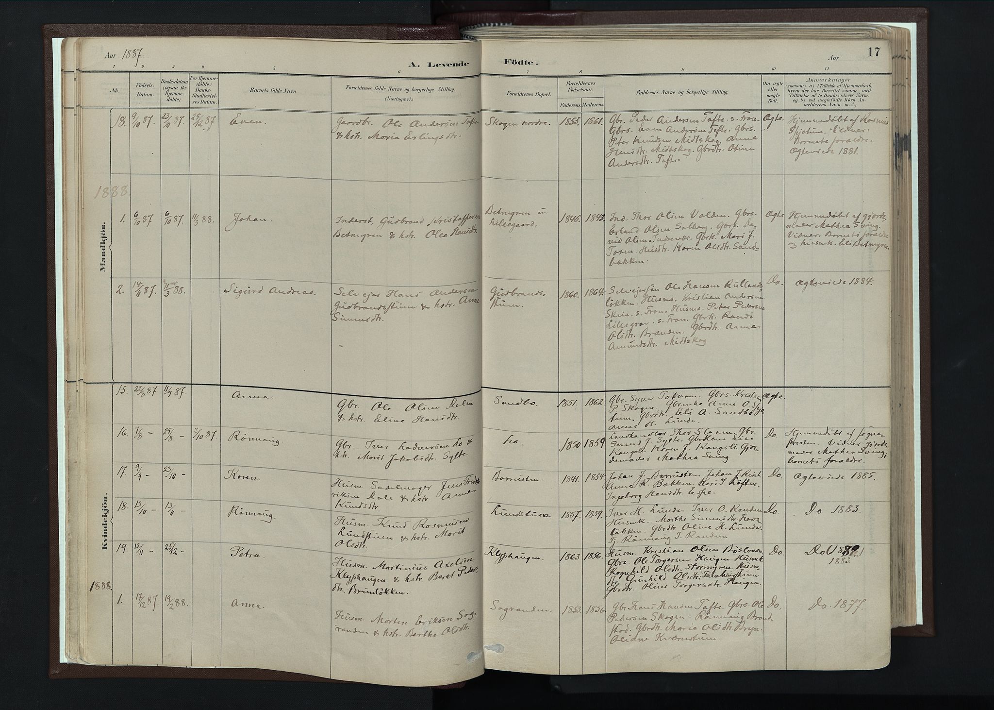 Nord-Fron prestekontor, AV/SAH-PREST-080/H/Ha/Haa/L0004: Parish register (official) no. 4, 1884-1914, p. 17