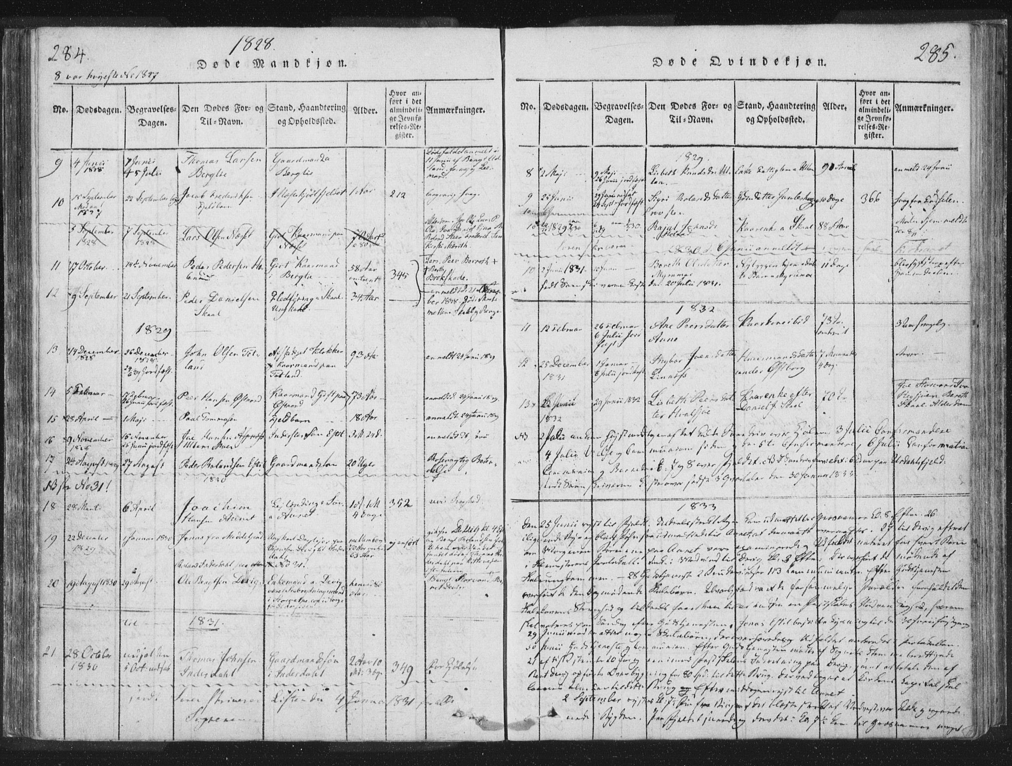 Ministerialprotokoller, klokkerbøker og fødselsregistre - Nord-Trøndelag, SAT/A-1458/755/L0491: Parish register (official) no. 755A01 /2, 1817-1864, p. 284-285