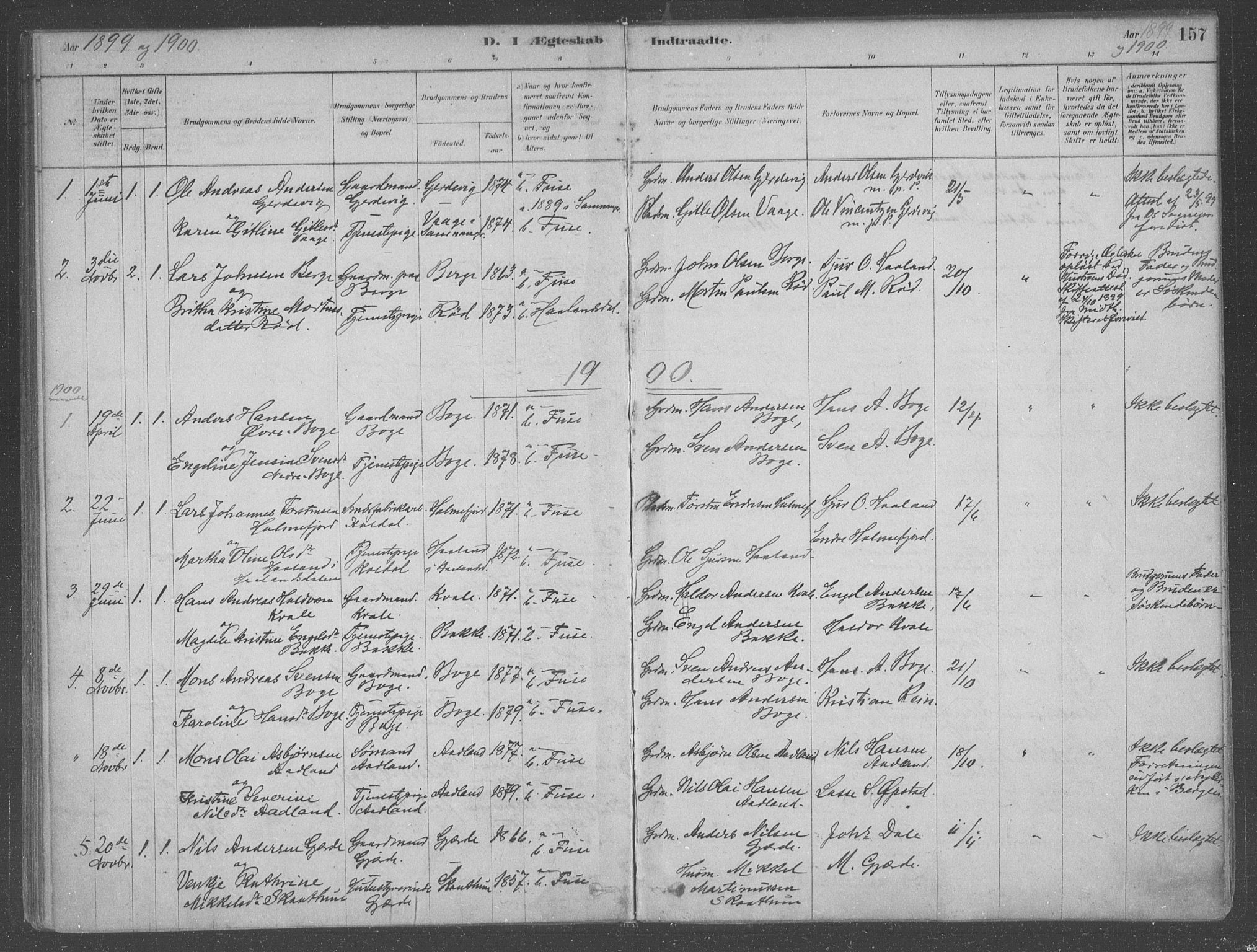 Fusa sokneprestembete, AV/SAB-A-75401/H/Haa: Parish register (official) no. B 1, 1880-1938, p. 157