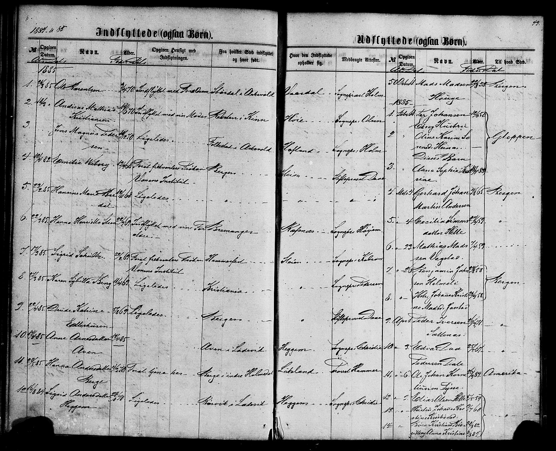 Fjaler sokneprestembete, SAB/A-79801/H/Haa/Haaa/L0010: Parish register (official) no. A 10, 1866-1886, p. 43