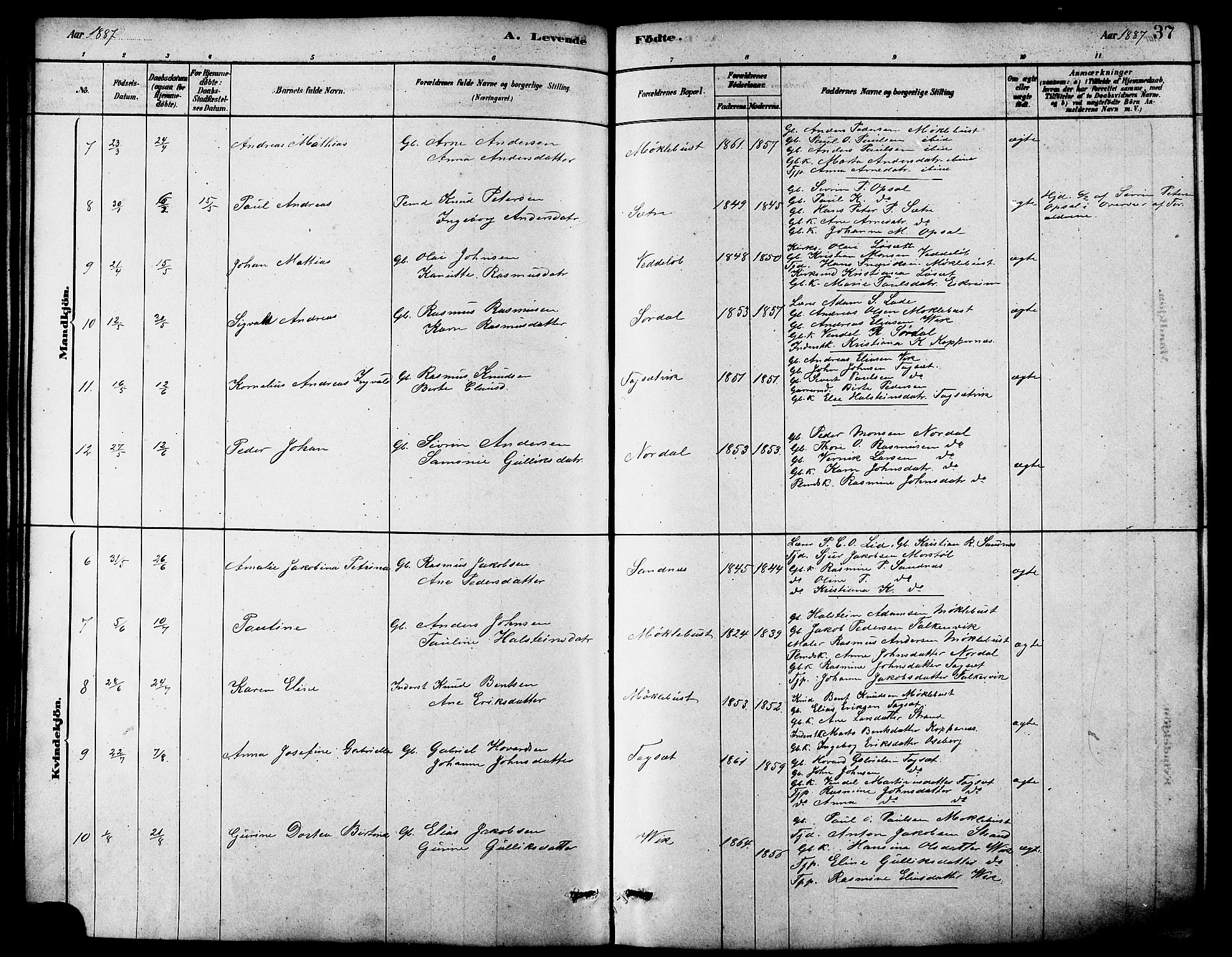 Ministerialprotokoller, klokkerbøker og fødselsregistre - Møre og Romsdal, AV/SAT-A-1454/502/L0027: Parish register (copy) no. 502C01, 1878-1908, p. 37