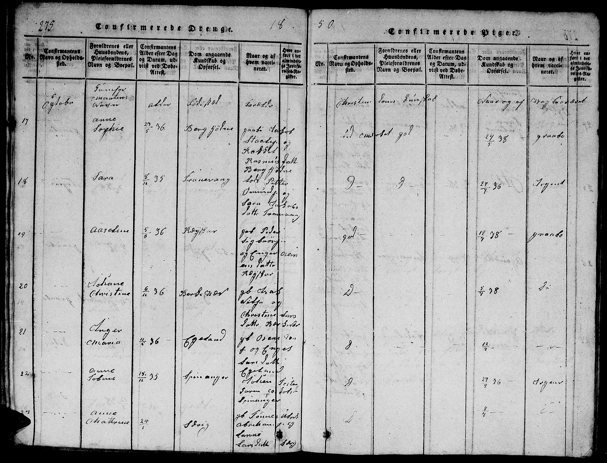 Herad sokneprestkontor, AV/SAK-1111-0018/F/Fb/Fbb/L0001: Parish register (copy) no. B 1, 1815-1852, p. 275