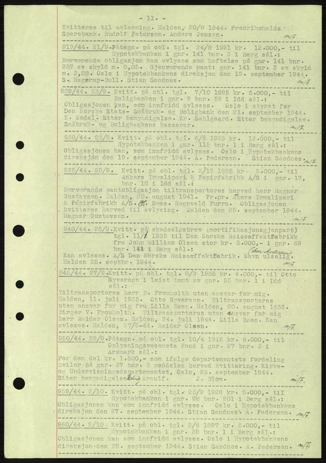 Idd og Marker sorenskriveri, AV/SAO-A-10283/G/Gb/Gbc/L0002: Mortgage book no. B4-9a, 1939-1945, Diary no: : 919/1944