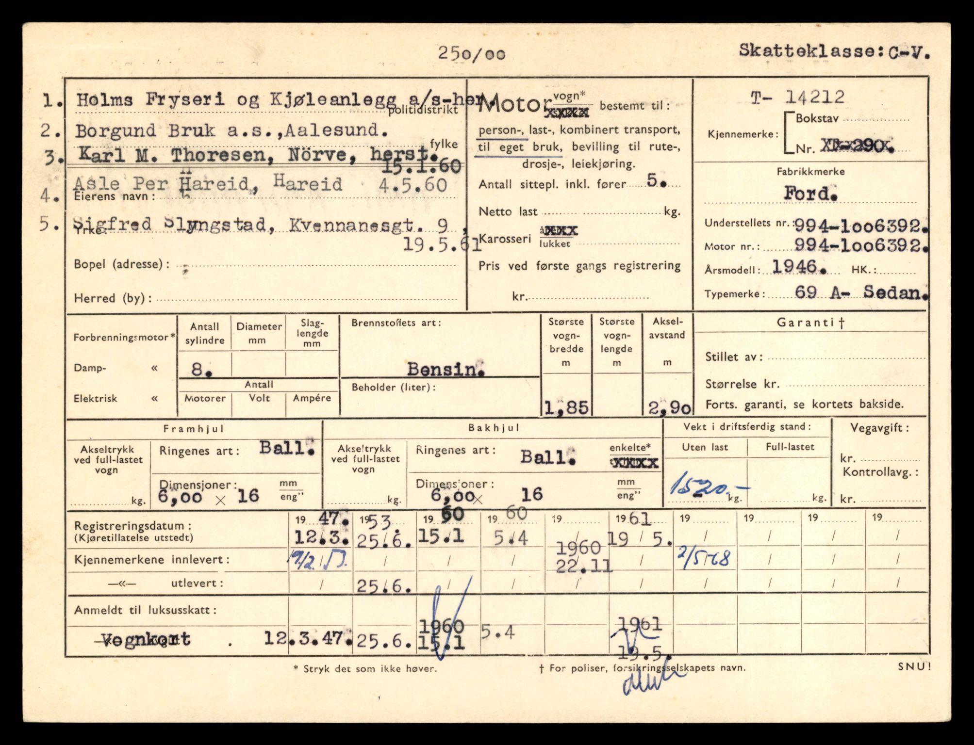 Møre og Romsdal vegkontor - Ålesund trafikkstasjon, AV/SAT-A-4099/F/Fe/L0044: Registreringskort for kjøretøy T 14205 - T 14319, 1927-1998, p. 265