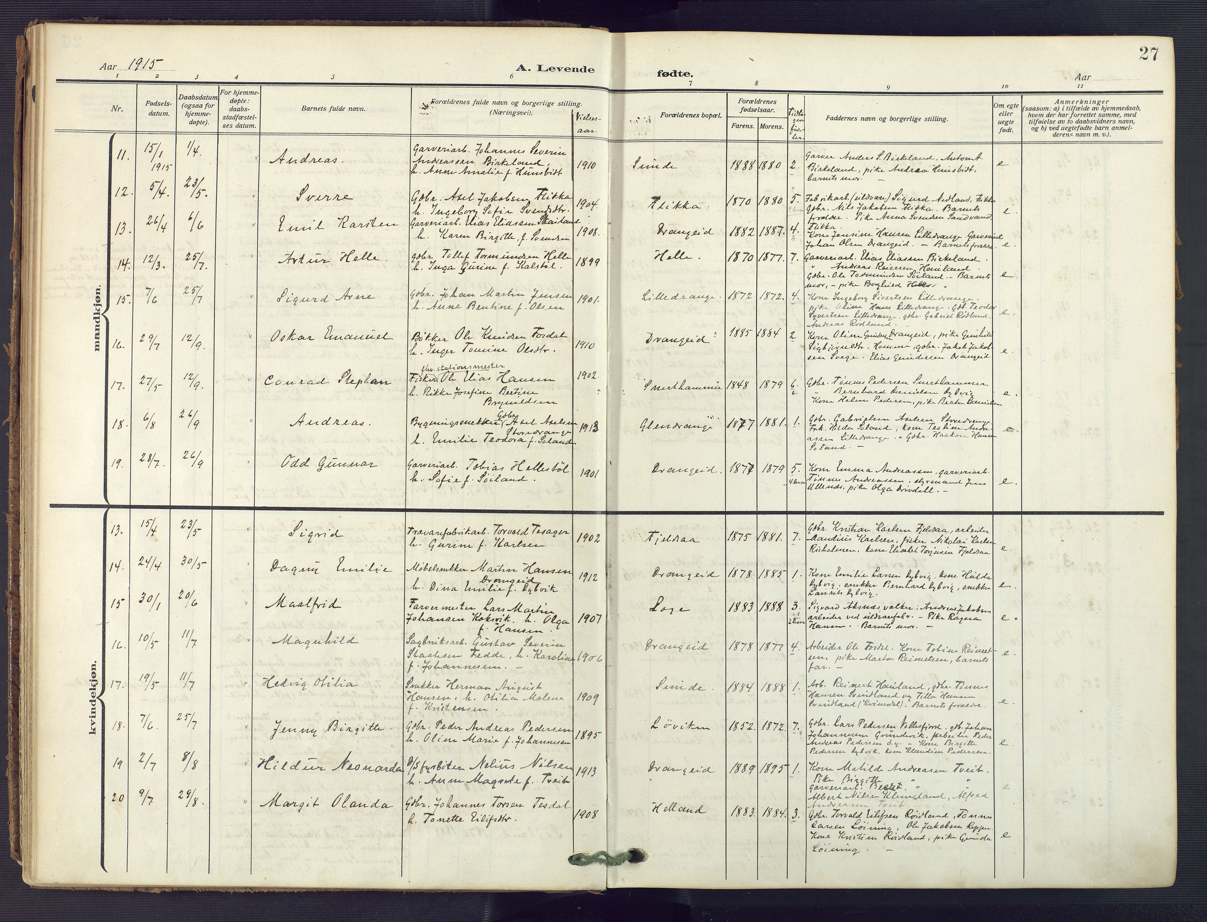 Flekkefjord sokneprestkontor, AV/SAK-1111-0012/F/Fa/Fac/L0010: Parish register (official) no. A 10, 1910-1927, p. 27