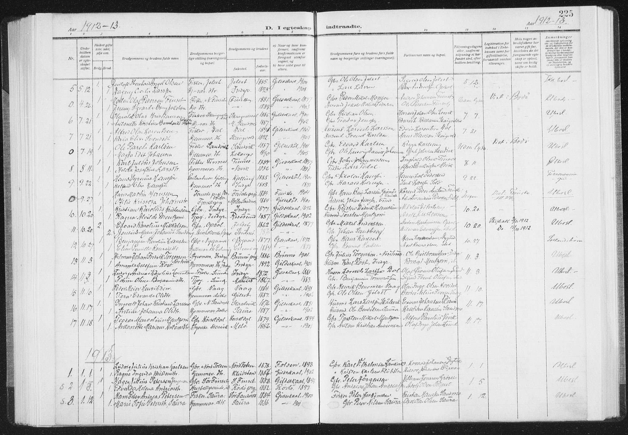 Ministerialprotokoller, klokkerbøker og fødselsregistre - Nordland, SAT/A-1459/805/L0104: Parish register (official) no. 805A09, 1909-1926, p. 225