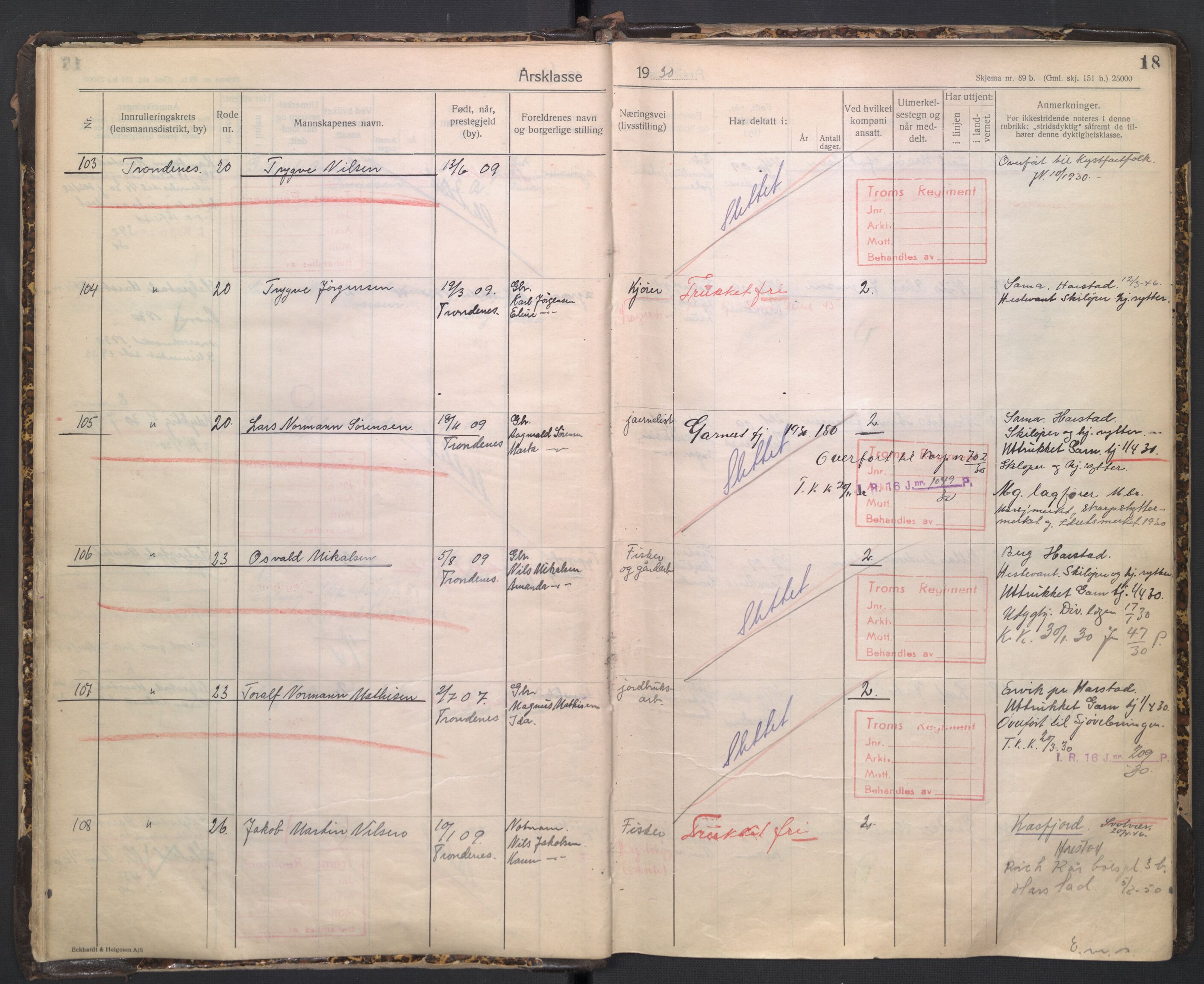 Forsvaret, Troms infanteriregiment nr. 16, AV/RA-RAFA-3146/P/Pa/L0005/0003: Ruller / Rulle for regimentets stridende menige mannskaper, årsklasse 1930, 1930, p. 18