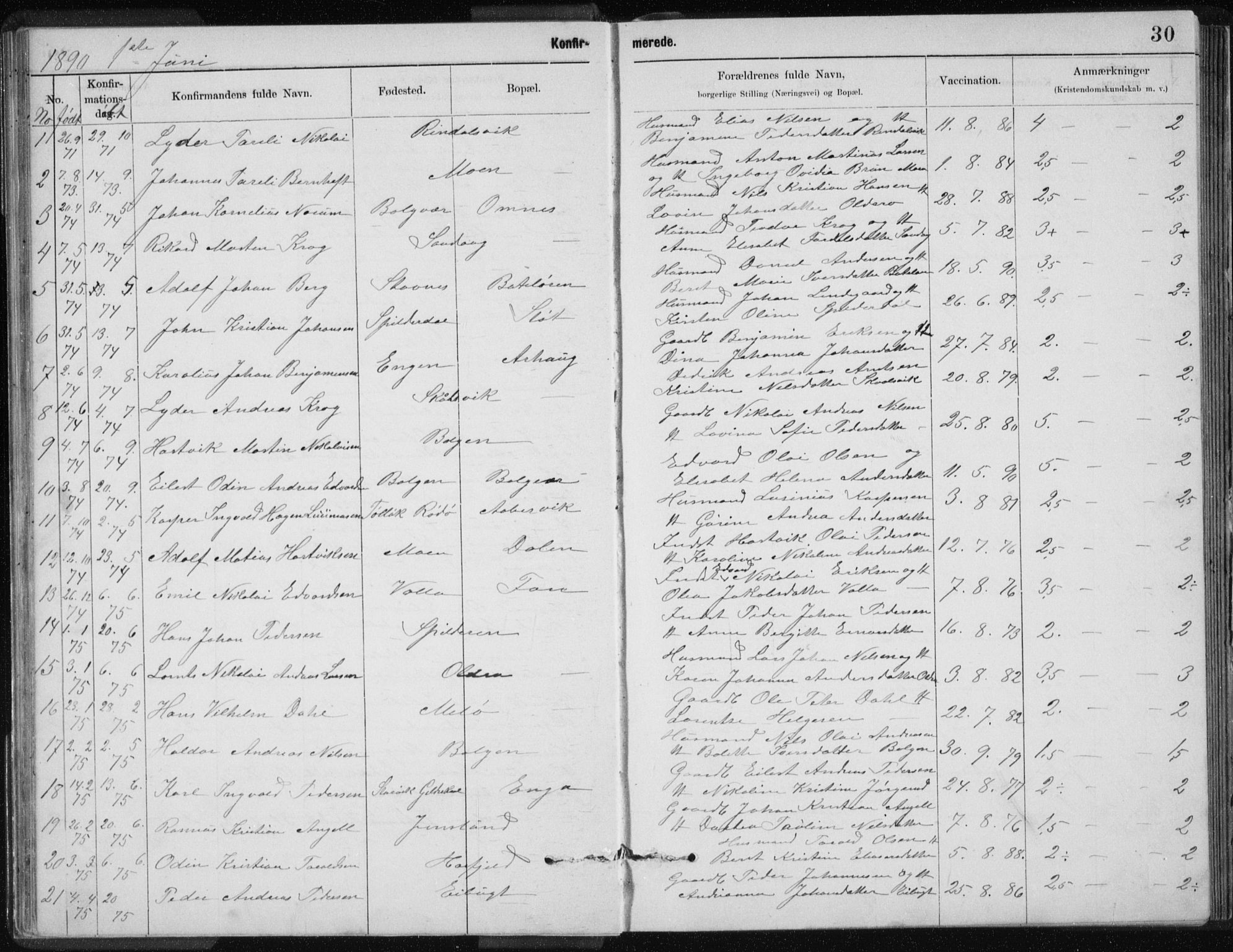 Ministerialprotokoller, klokkerbøker og fødselsregistre - Nordland, SAT/A-1459/843/L0637: Parish register (copy) no. 843C06, 1884-1908, p. 30