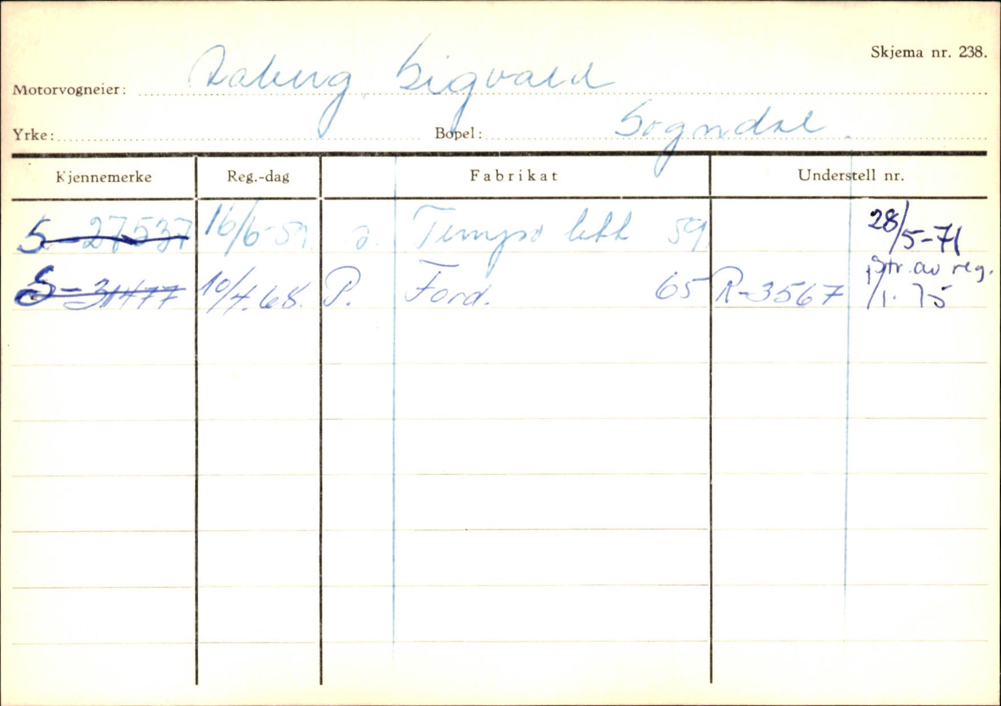 Statens vegvesen, Sogn og Fjordane vegkontor, AV/SAB-A-5301/4/F/L0125: Eigarregister Sogndal V-Å. Aurland A-Å. Fjaler A-N, 1945-1975, p. 311