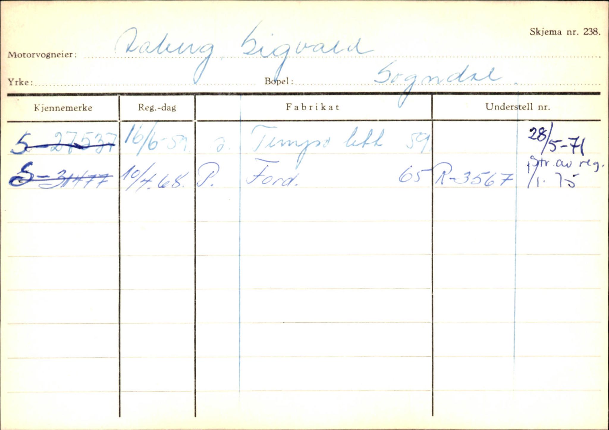 Statens vegvesen, Sogn og Fjordane vegkontor, SAB/A-5301/4/F/L0125: Eigarregister Sogndal V-Å. Aurland A-Å. Fjaler A-N, 1945-1975, p. 311