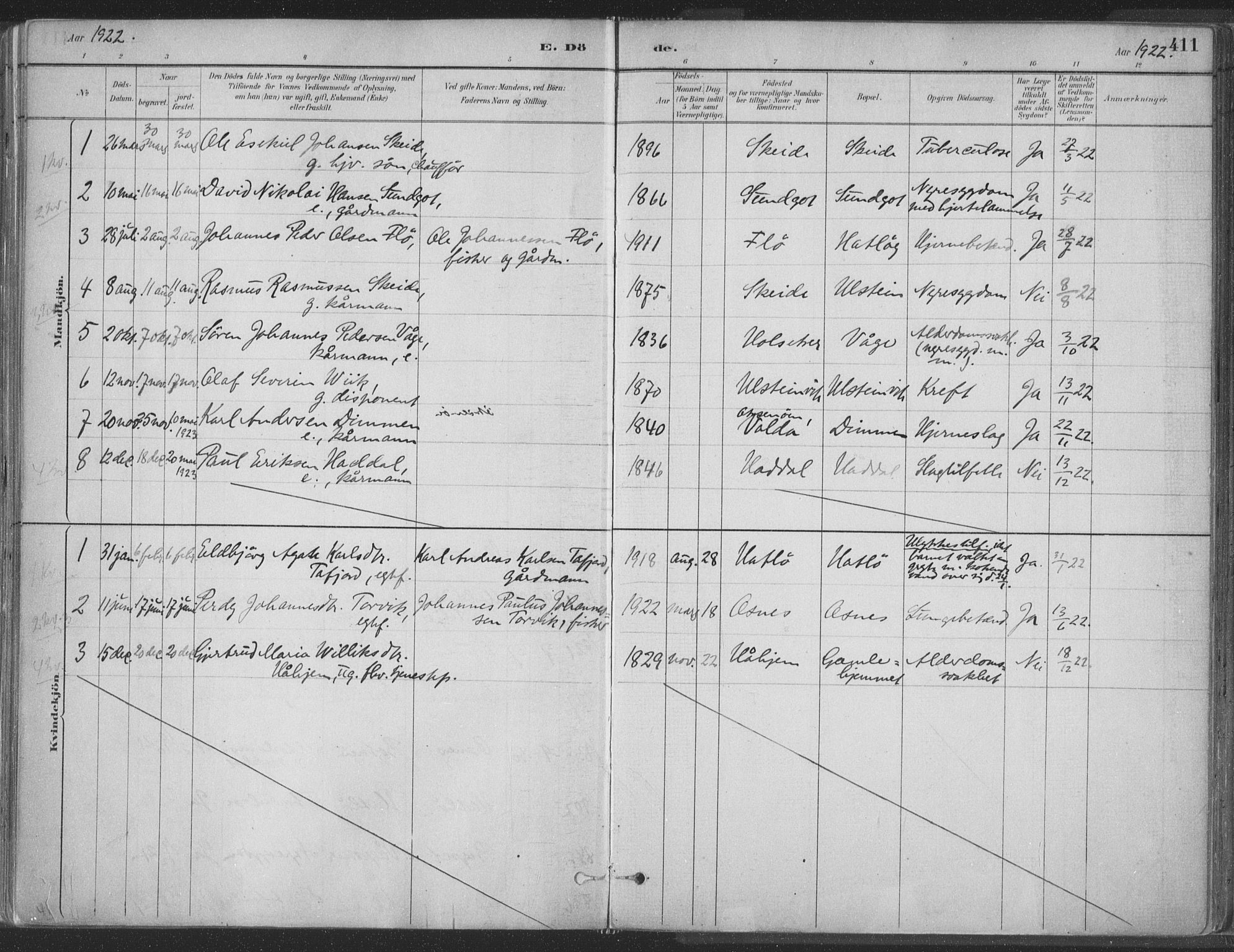 Ministerialprotokoller, klokkerbøker og fødselsregistre - Møre og Romsdal, SAT/A-1454/509/L0106: Parish register (official) no. 509A04, 1883-1922, p. 411
