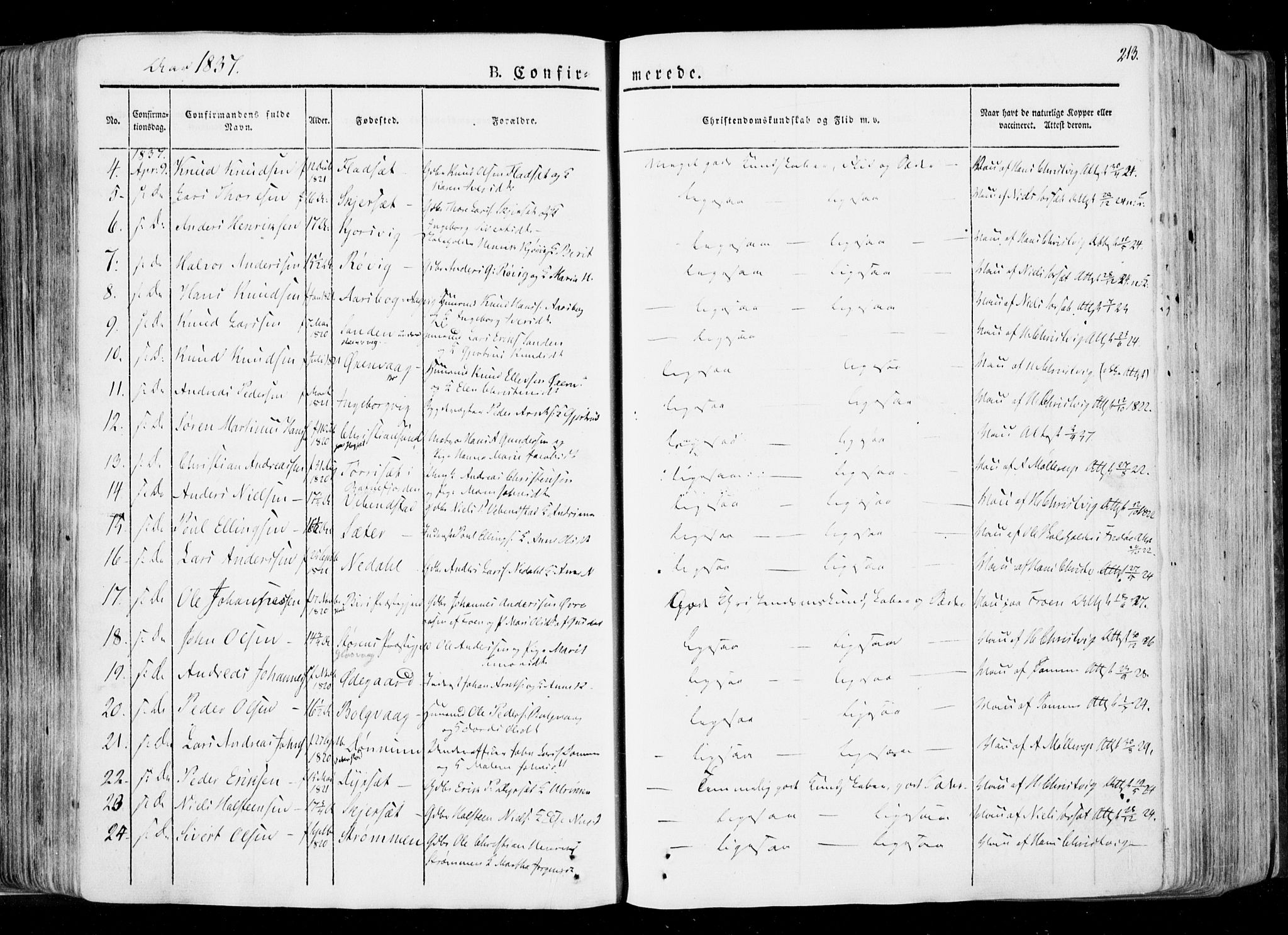 Ministerialprotokoller, klokkerbøker og fødselsregistre - Møre og Romsdal, AV/SAT-A-1454/568/L0803: Parish register (official) no. 568A10, 1830-1853, p. 213